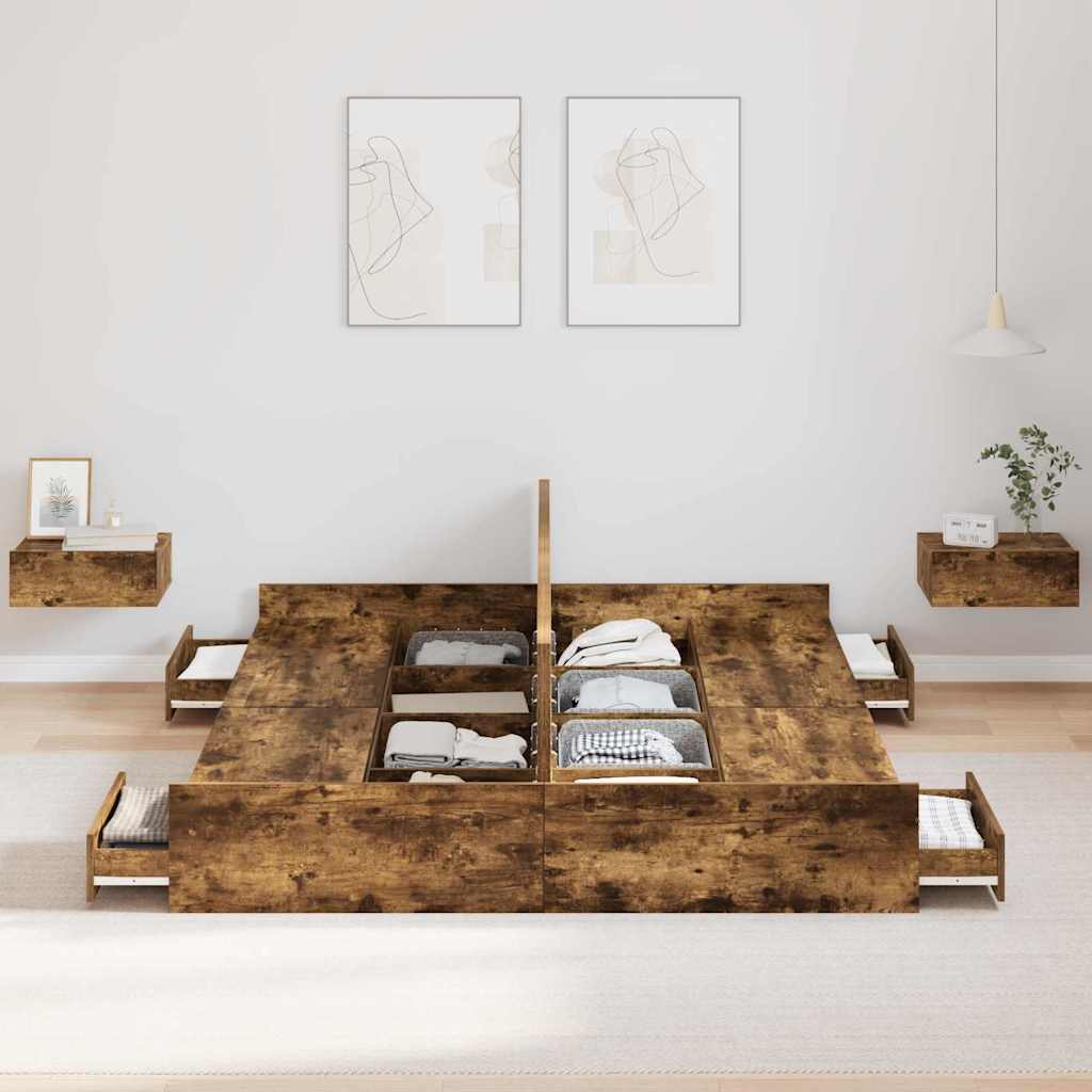 Krevet s ladicama Dimljeni hrast 160 x 200 cm Konstruirano drvo