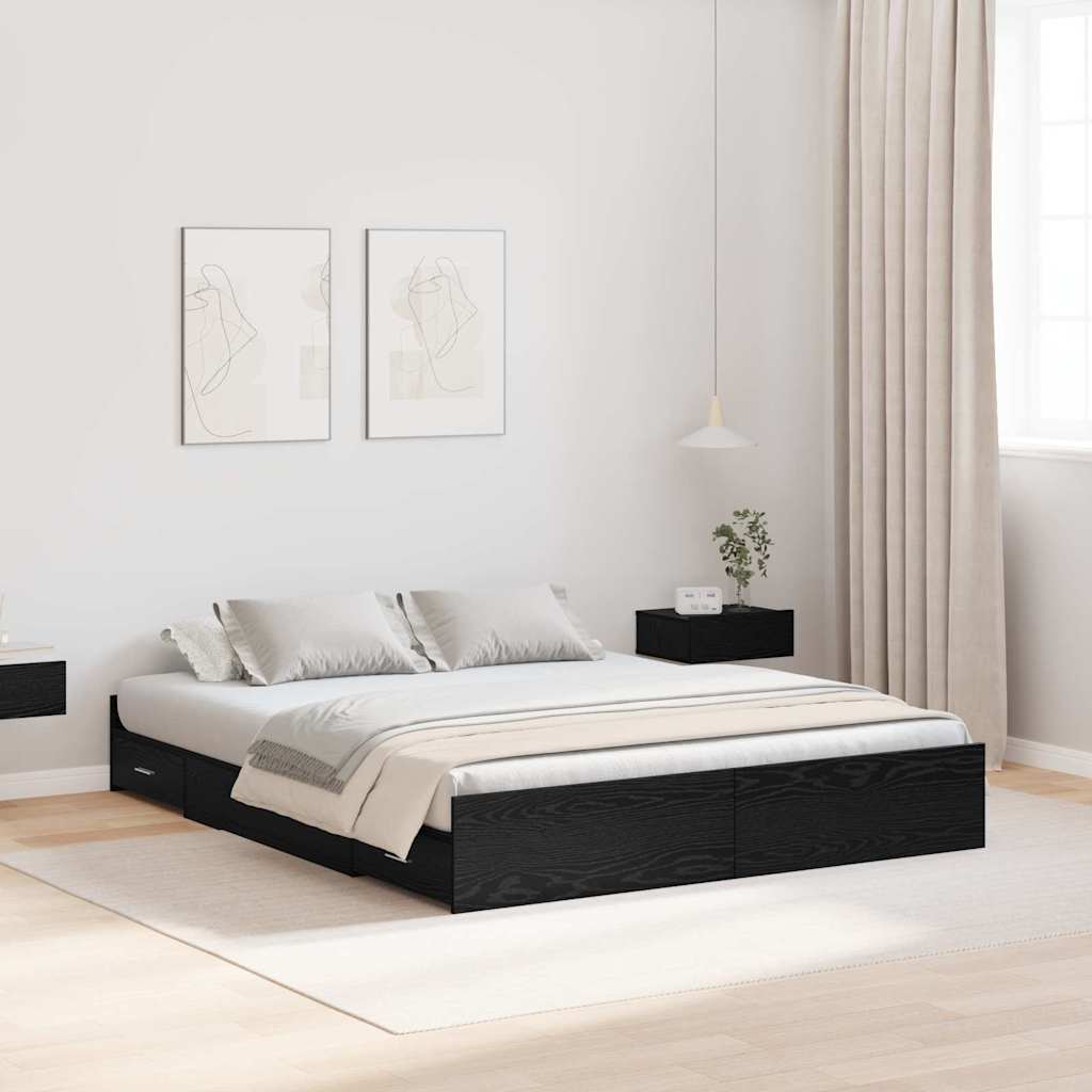 Krevet s ladicama Crni hrast 150 x 200 cm Konstruirano drvo