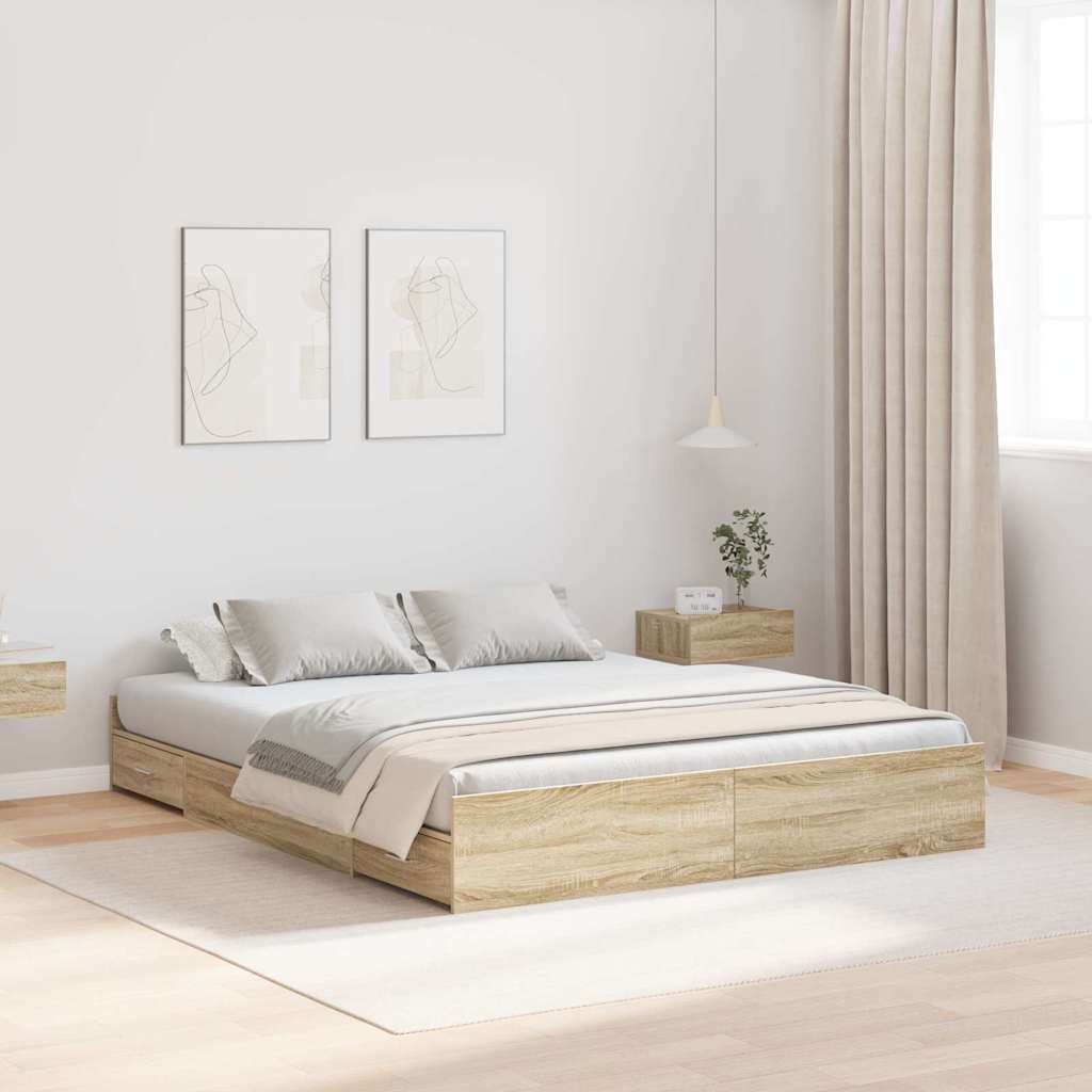 Krevet s ladicama Sonoma hrast 150 x 200 cm Konstruirano drvo