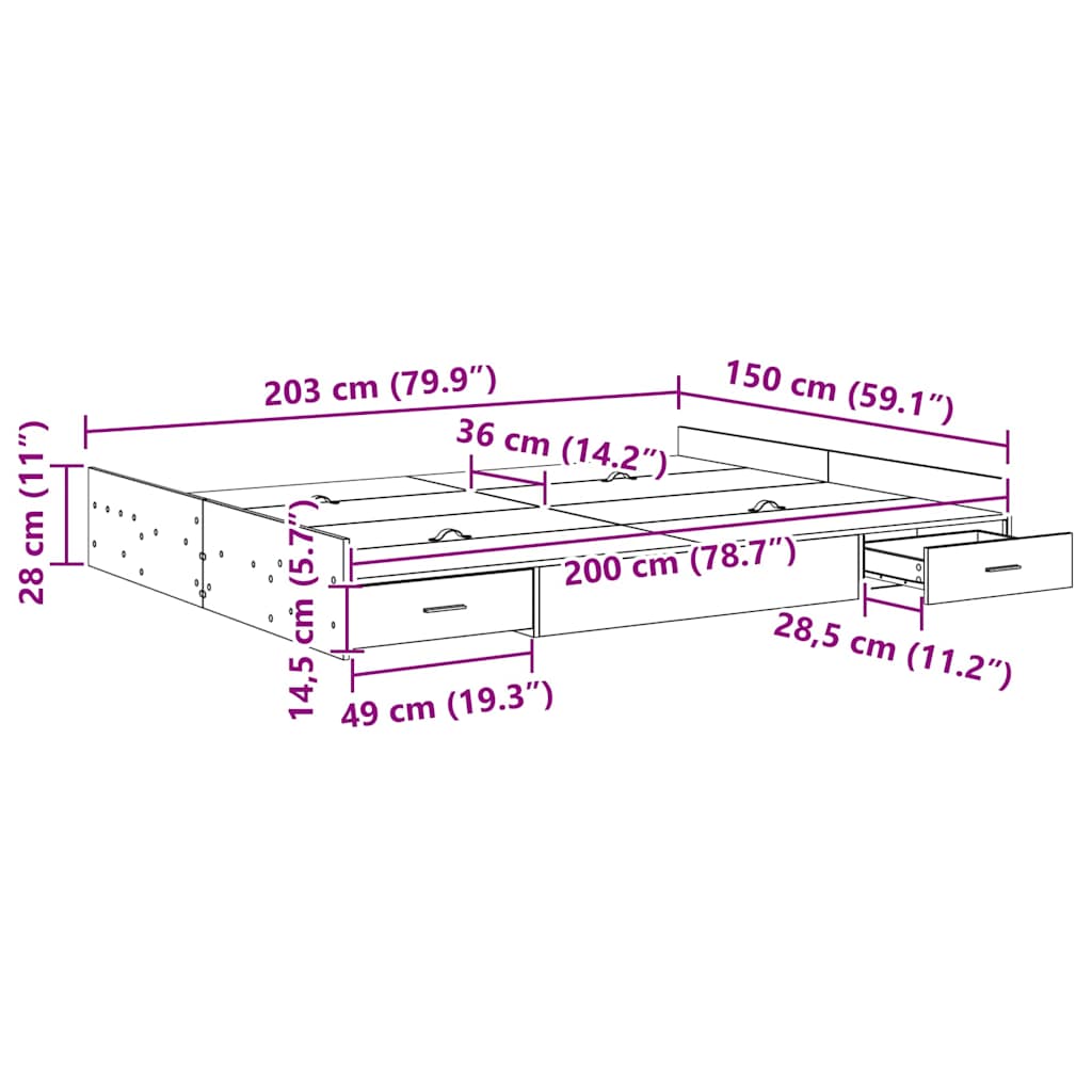Krevet s ladicama Dimljeni hrast 150 x 200 cm Konstruirano drvo