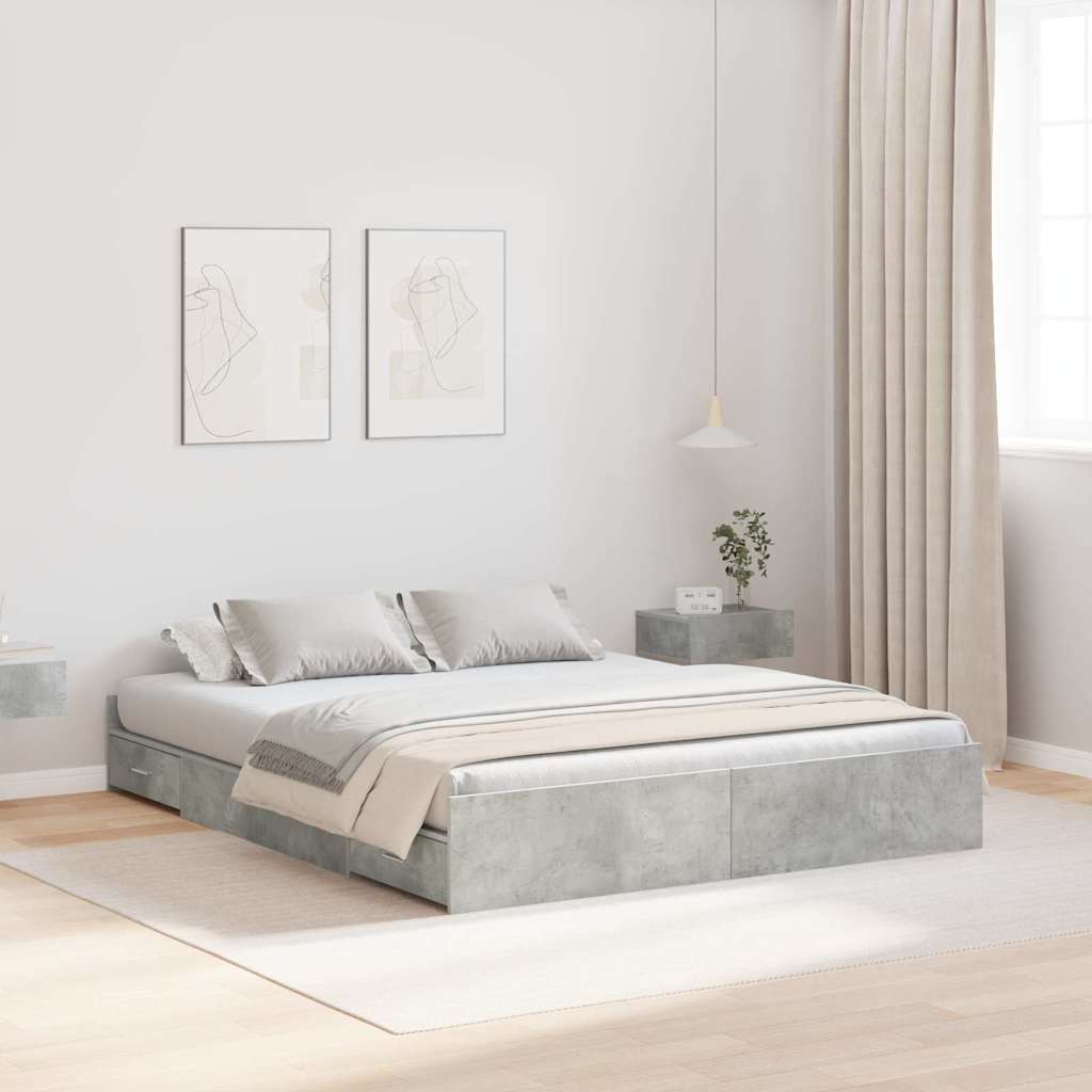 Krevet s ladicama Betonski sivi 140 x 200 cm Konstruirano drvo