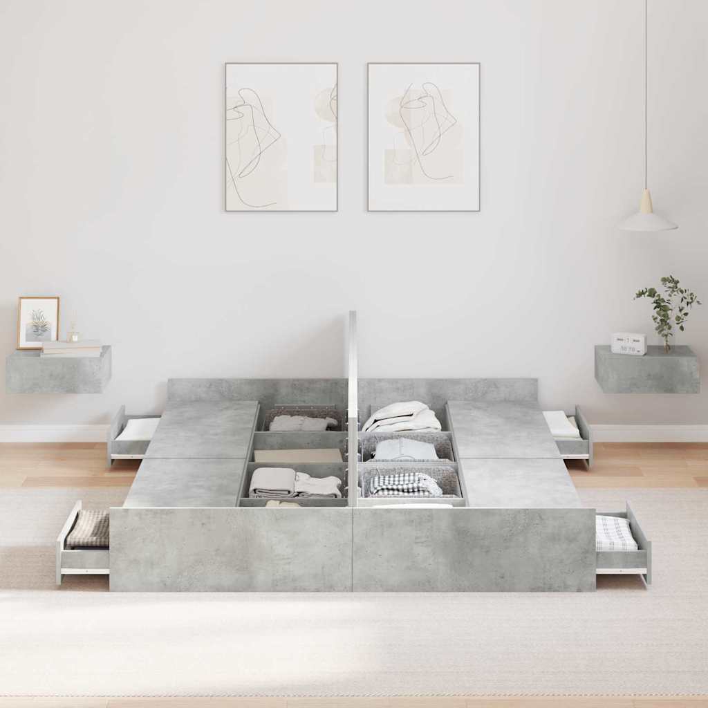 Krevet s ladicama Betonski sivi 140 x 200 cm Konstruirano drvo