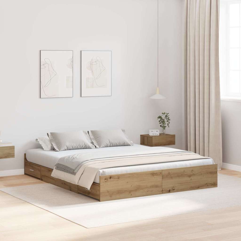 Krevet s ladicama s uzglavljem Umjetnički hrast 140 x 200 cm