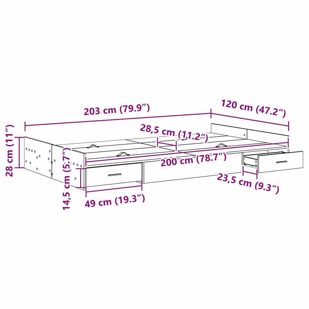 Krevet s ladicama Sonoma hrast 120 x 200 cm Konstruirano drvo
