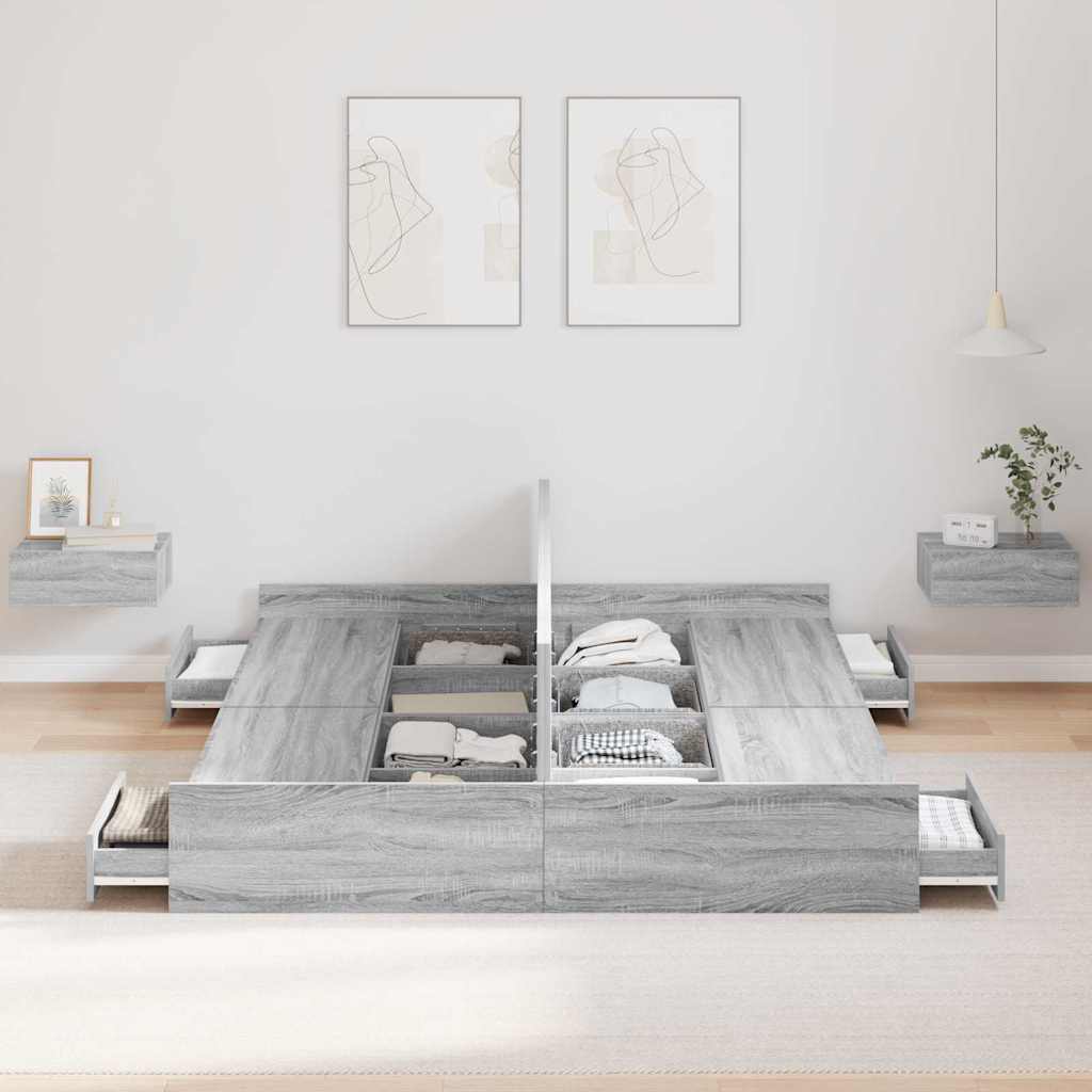 Krevet s ladicama Siva Sonoma 140 x 190 cm Konstruirano drvo
