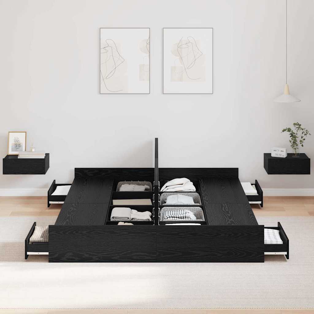 Krevet s ladicama Crni hrast 135 x 190 cm Konstruirano drvo