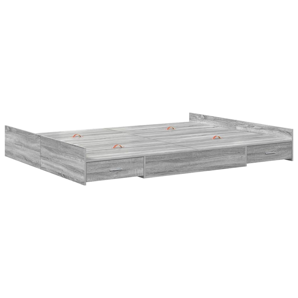 Krevet s ladicama Siva Sonoma 135 x 190 cm Konstruirano drvo