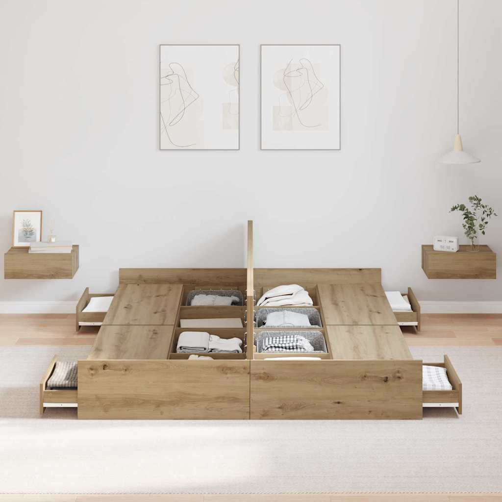Krevet s ladicama s uzglavljem Umjetnički hrast 135 x 190 cm