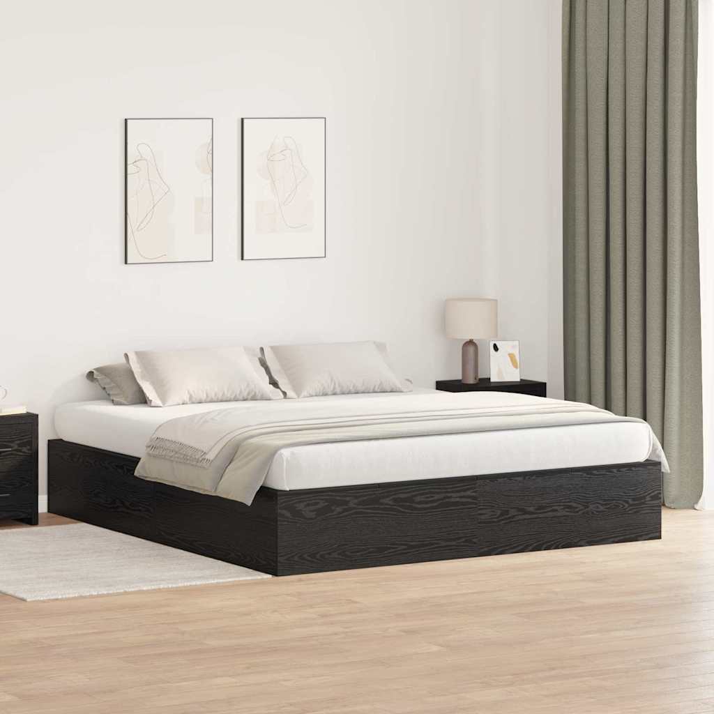 Krevet s ladicama Crni hrast 200 x 200 cm Konstruirano drvo