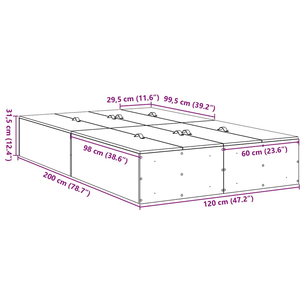 Krevet s ladicama Staro drvo 120 x 200 cm Konstruirano drvo