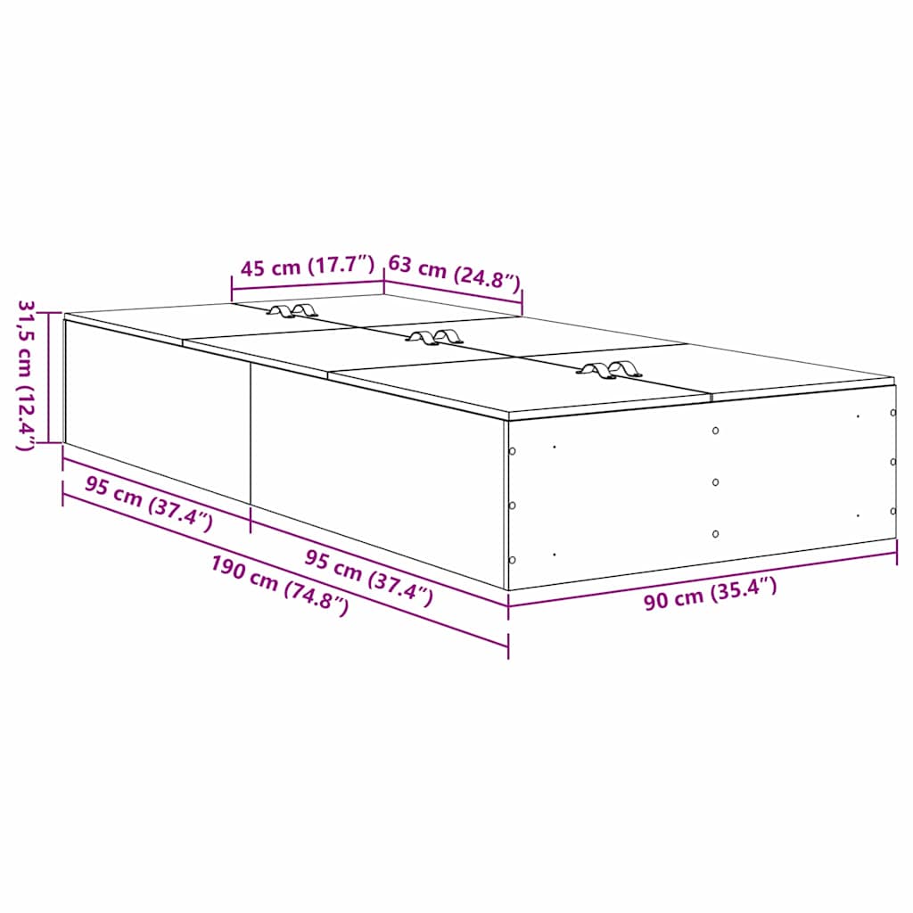 Krevet s ladicama Siva Sonoma 90 x 190 cm Konstruirano drvo