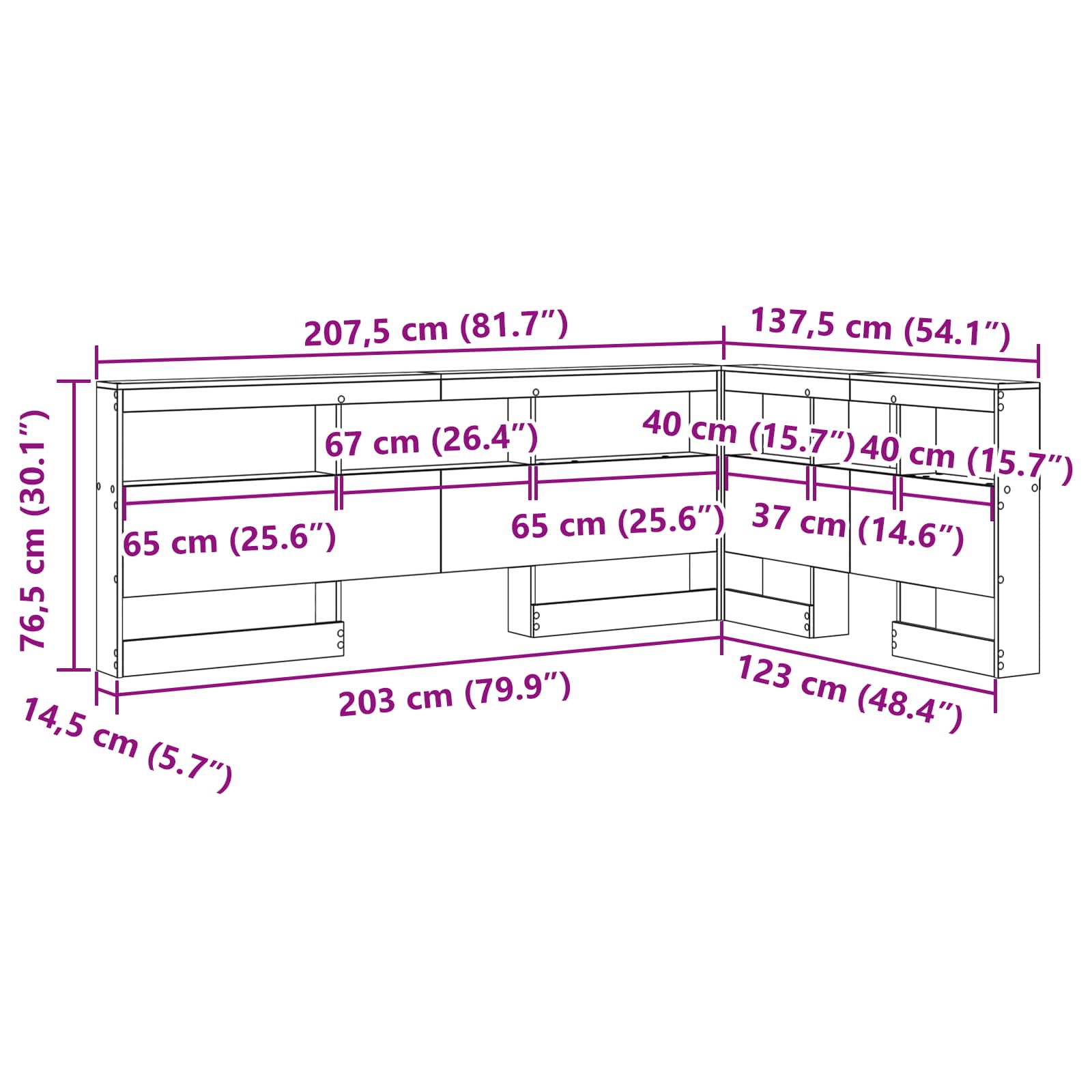 Skladišno uzglavlje Dimljeni hrast 207,5 x 137,5 x 76,5 cm