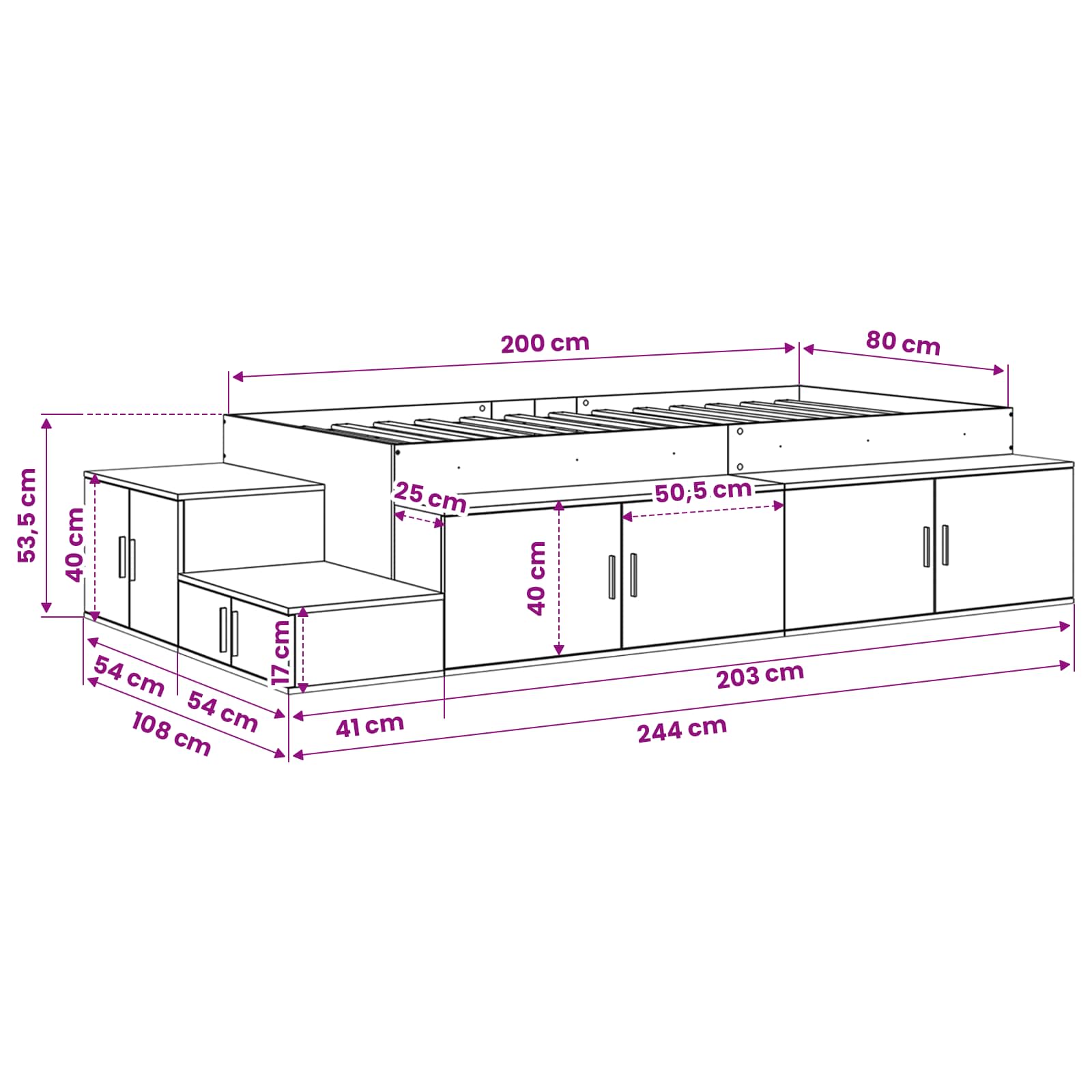 Krevet s ladicama Betonski sivi 80 cm Konstruirano drvo