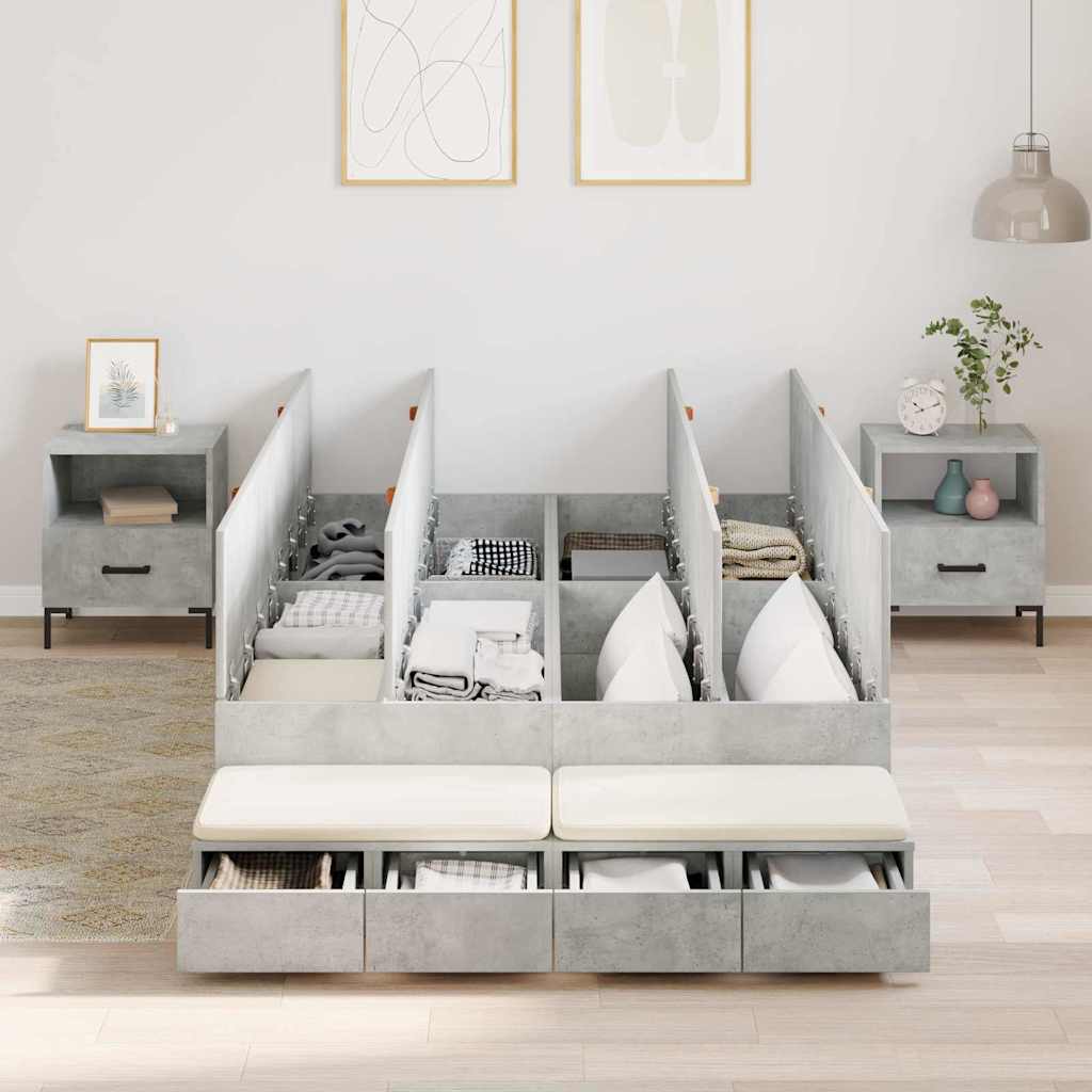 Krevet s ladicama Betonski sivi 120 cm Konstruirano drvo