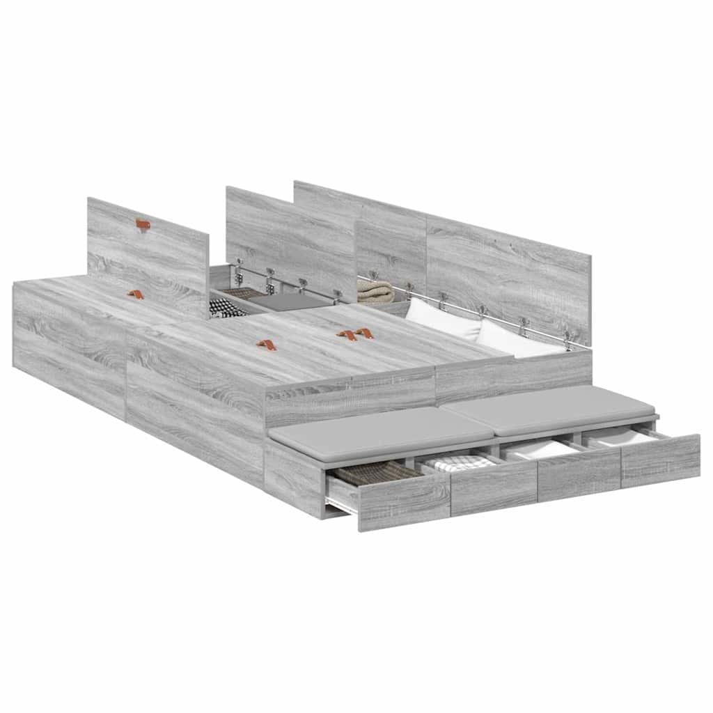 Krevet s ladicama Siva Sonoma 120 cm Konstruirano drvo