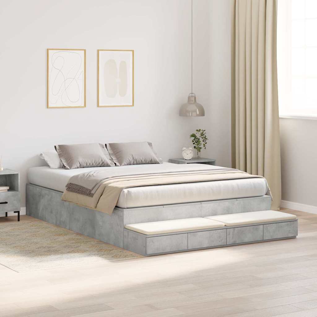 Krevet s ladicama Betonski sivi 150 cm Konstruirano drvo