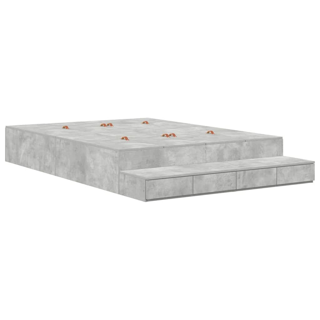 Krevet s ladicama Betonski sivi 150 cm Konstruirano drvo