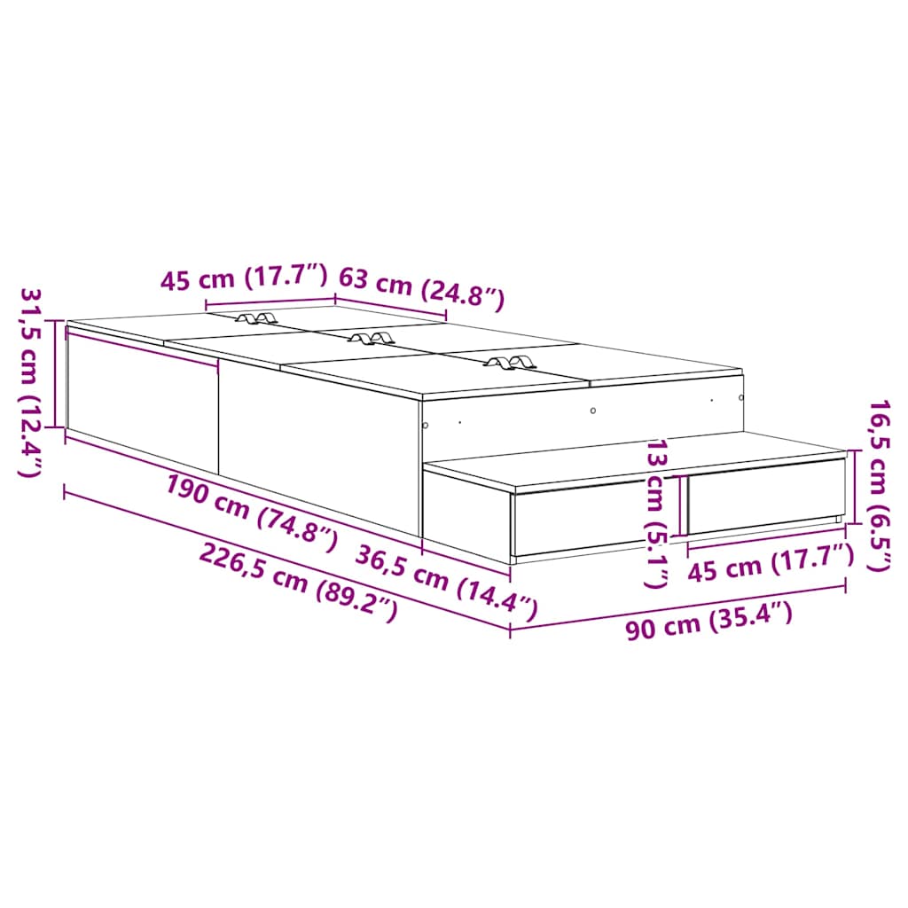 Krevet s ladicama Sonoma hrast 90 cm Konstruirano drvo