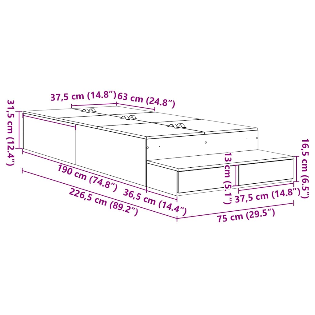 Krevet s ladicama s ladicama Crni hrast 75 cm Konstruirano drvo