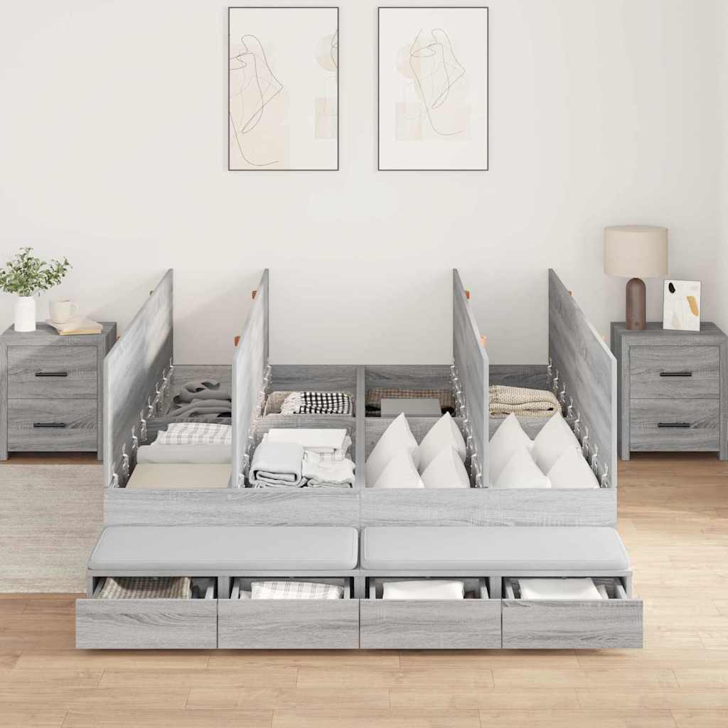 Krevet s ladicama Siva Sonoma 135 cm Konstruirano drvo