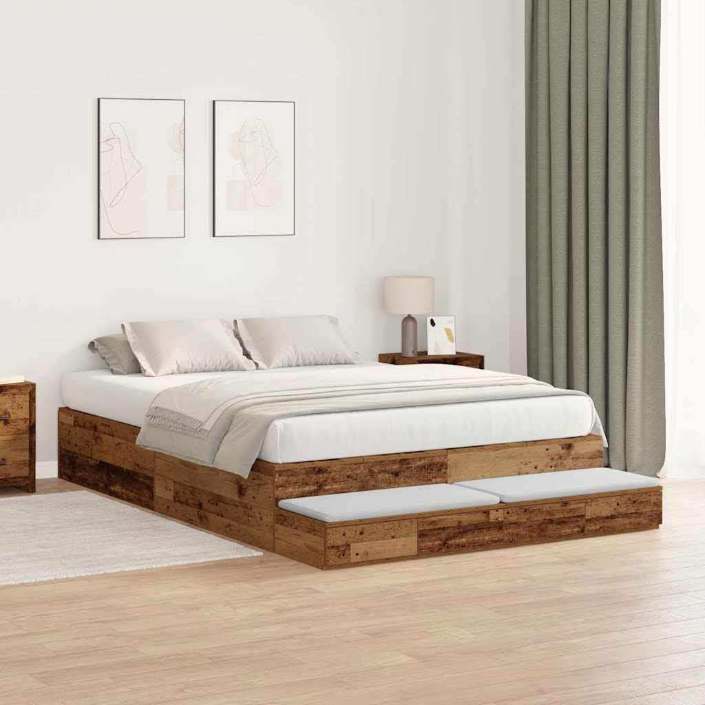 Krevet s ladicama Staro drvo 135 cm Konstruirano drvo