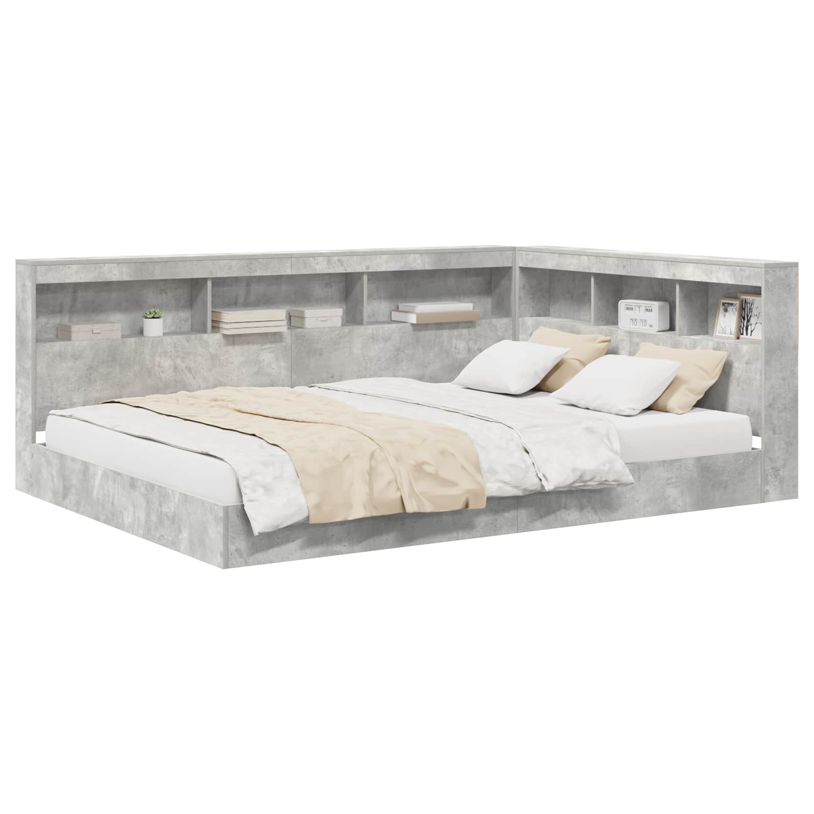 Krevet s policama Beton siva 140 x 200 cm Konstruirano drvo