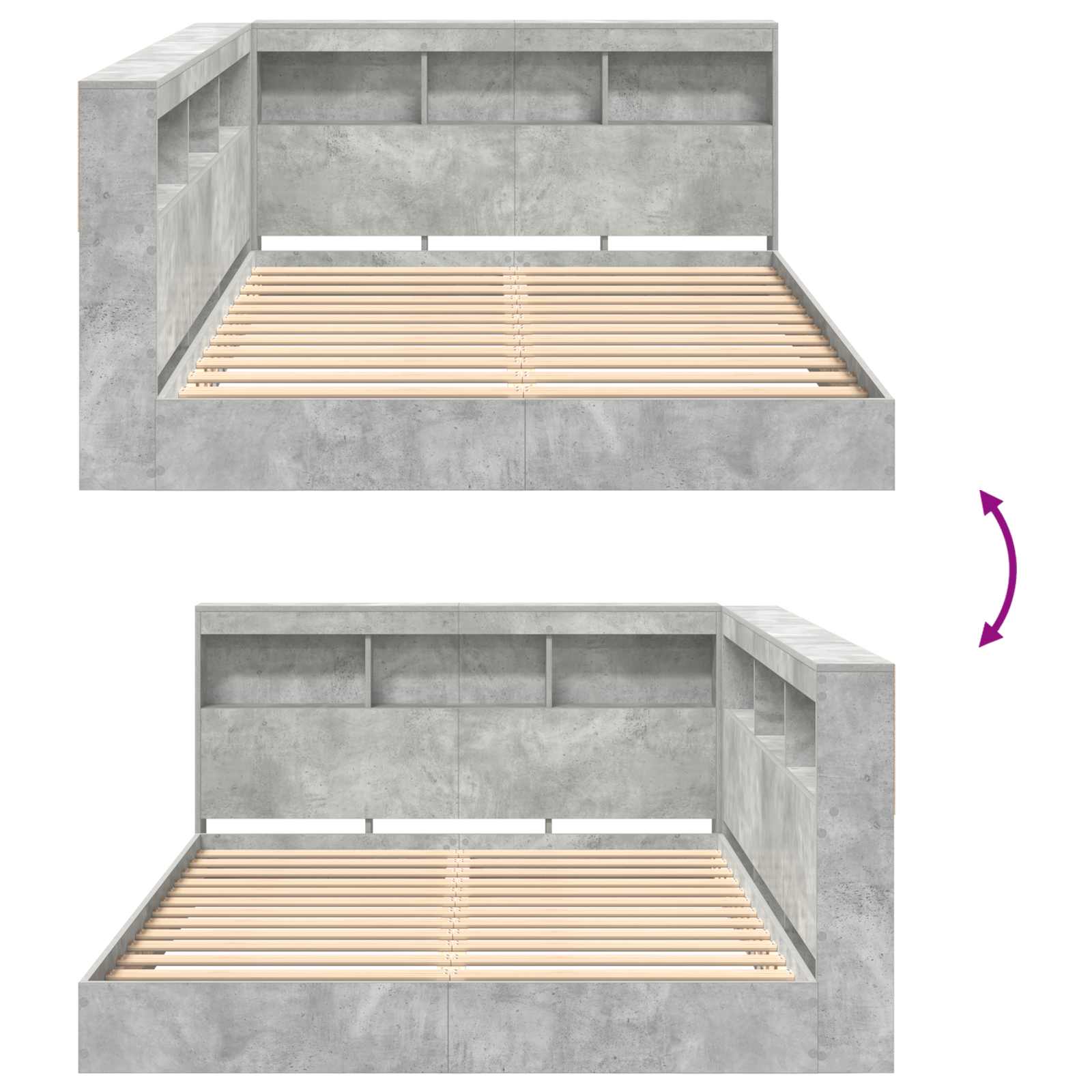 Krevet s policama Beton siva 160 x 200 cm Konstruirano drvo