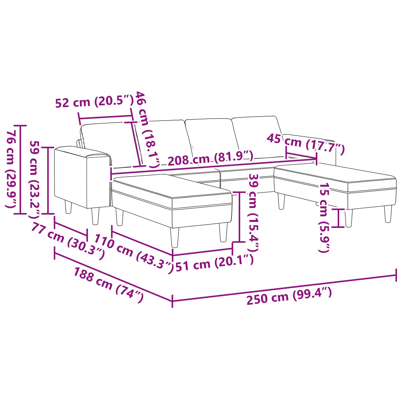 Kauč za dnevni boravak 3 pcs Crna Poliester
