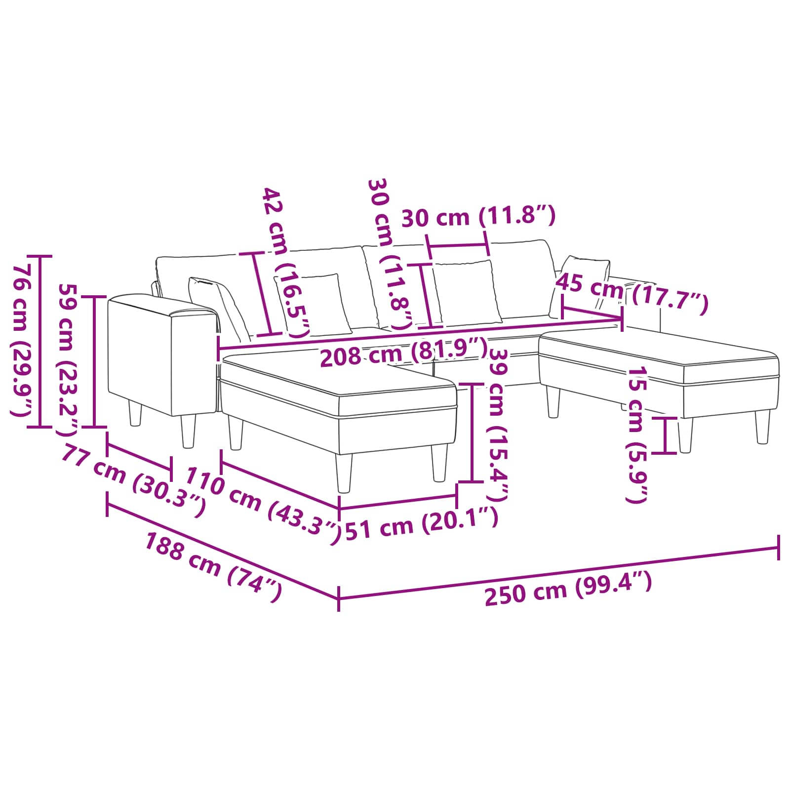 Sofa Tamnozelena 250 x 188 x 76 cm Kordura tekstil
