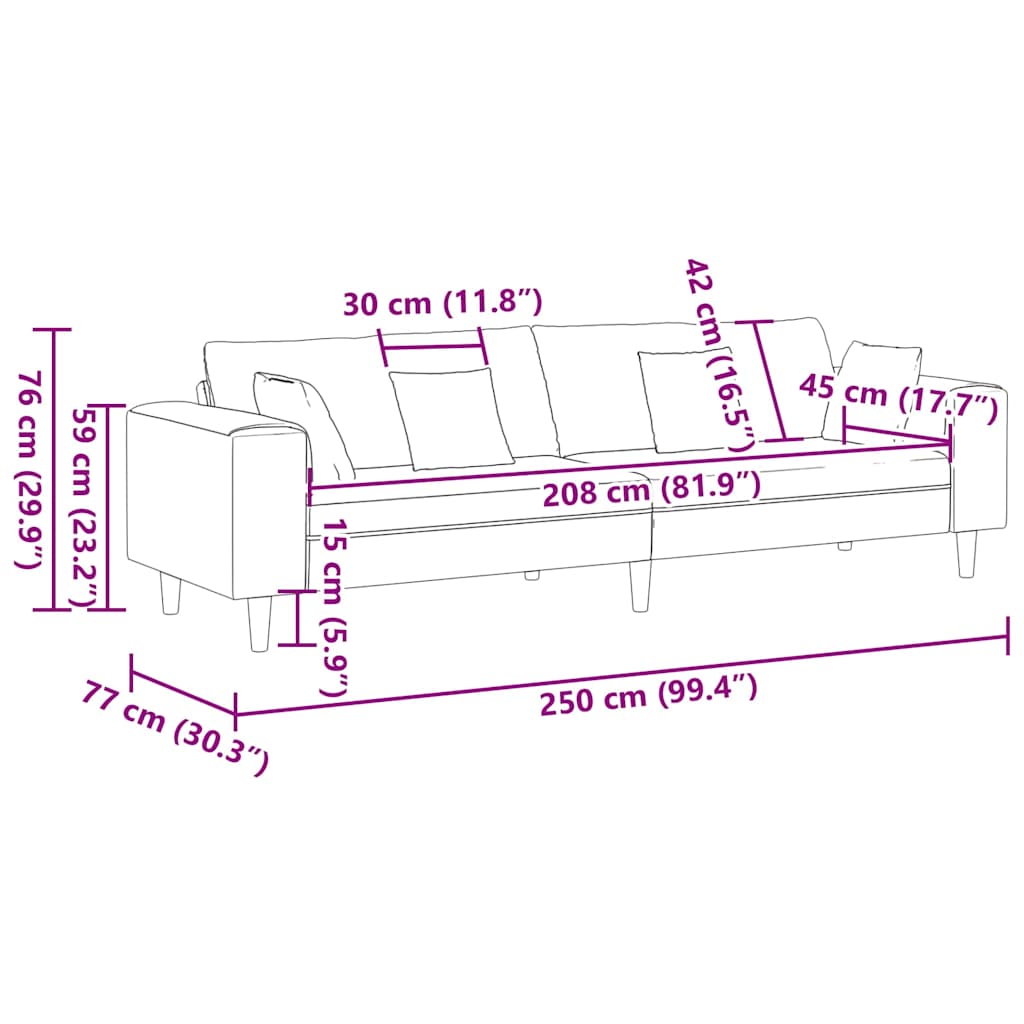 Sofa Vinska crvena 250 x 77 x 76 cm Baršun