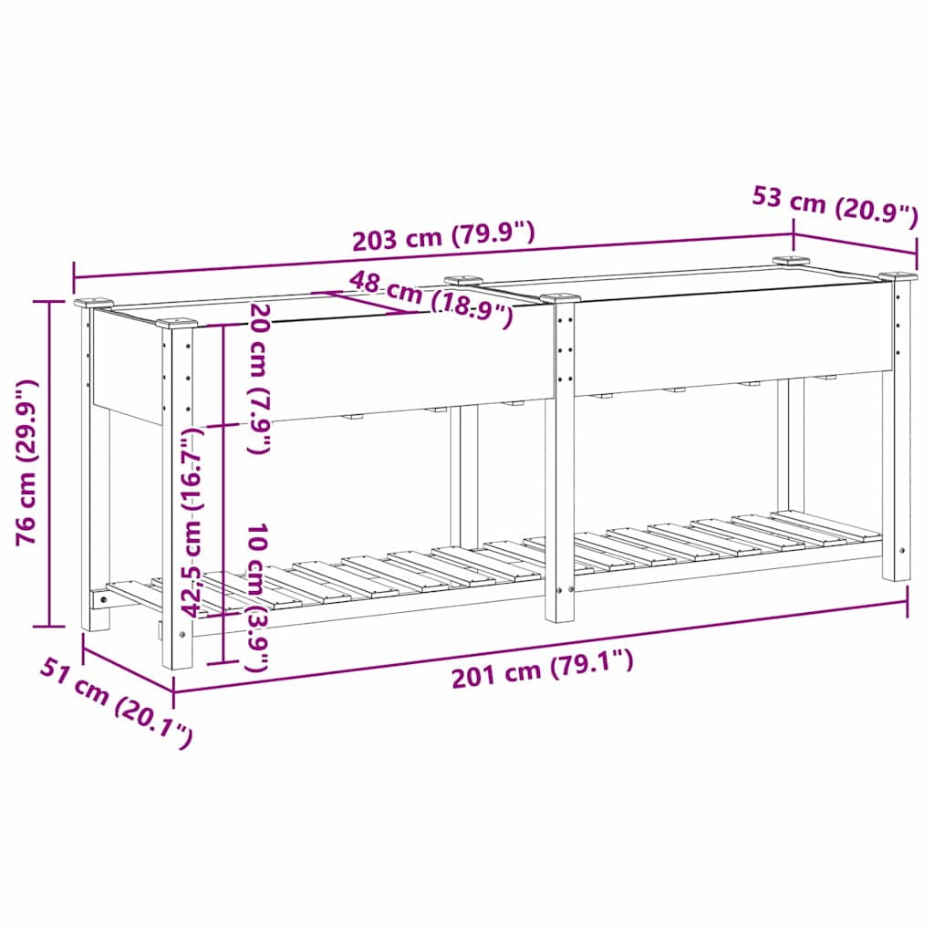 Vrtna saksija s policom Bež 203 x 53 x 76,5 cm Čvrsto drvo jele