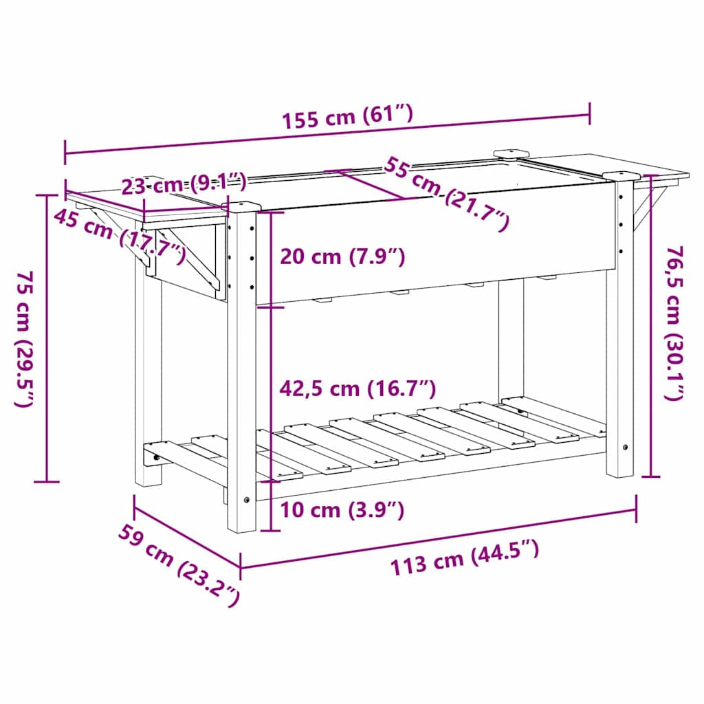 Vrtna saksija s policom Bež 155 x 59 x 76,5 cm Čvrsto drvo jele