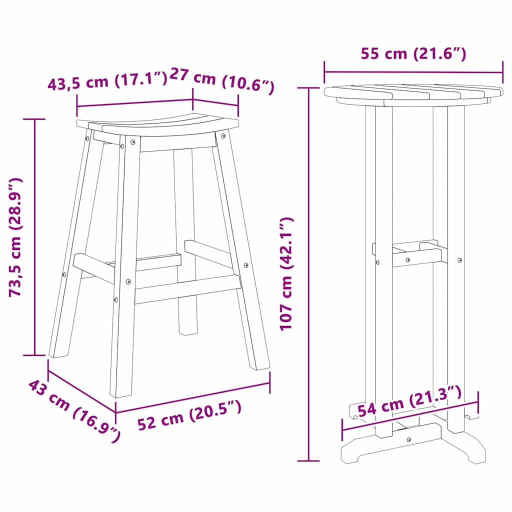 Set bar stolova za vrt 3 pcs Crna HDPE