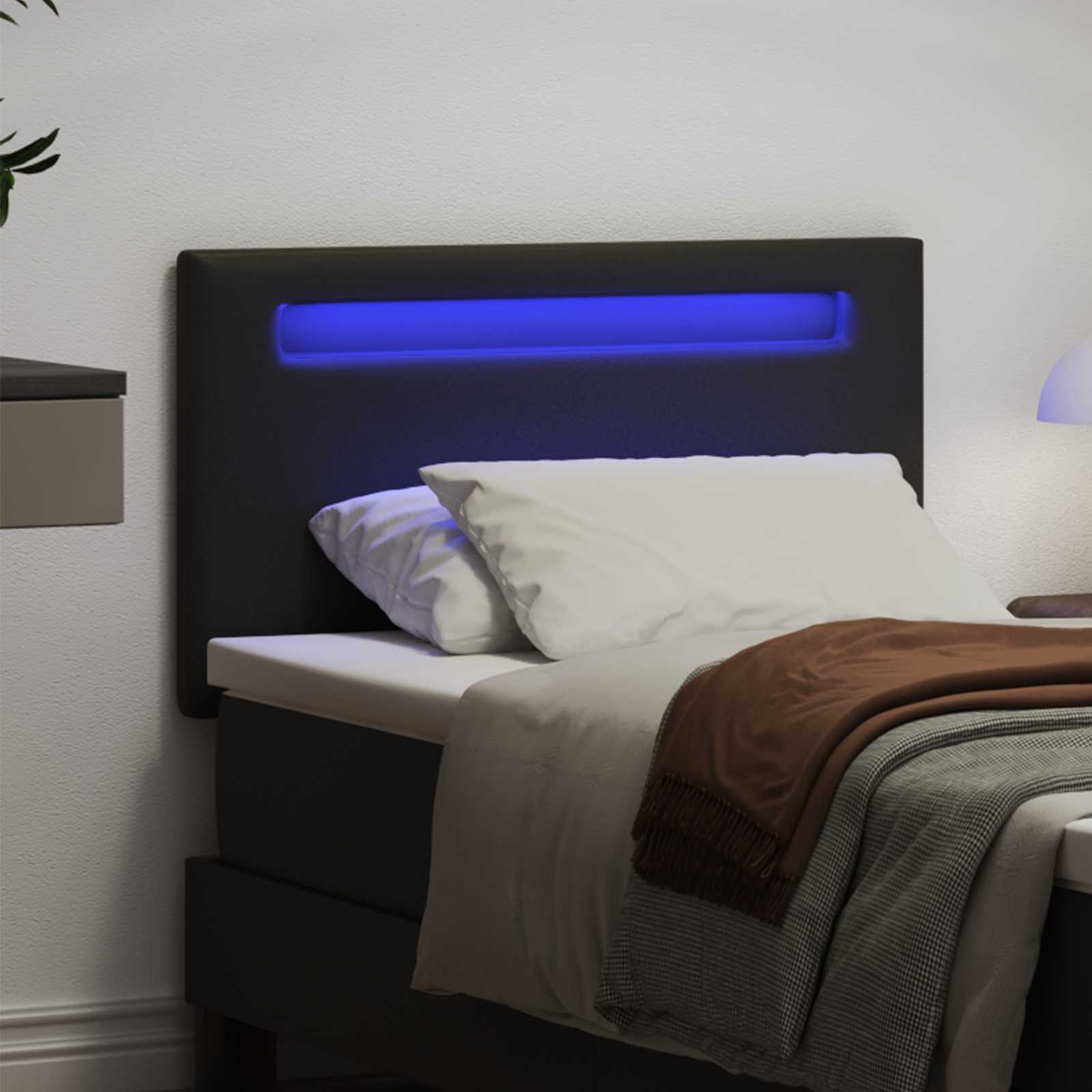 LED glava kreveta Crna 90 cm Lažna koža