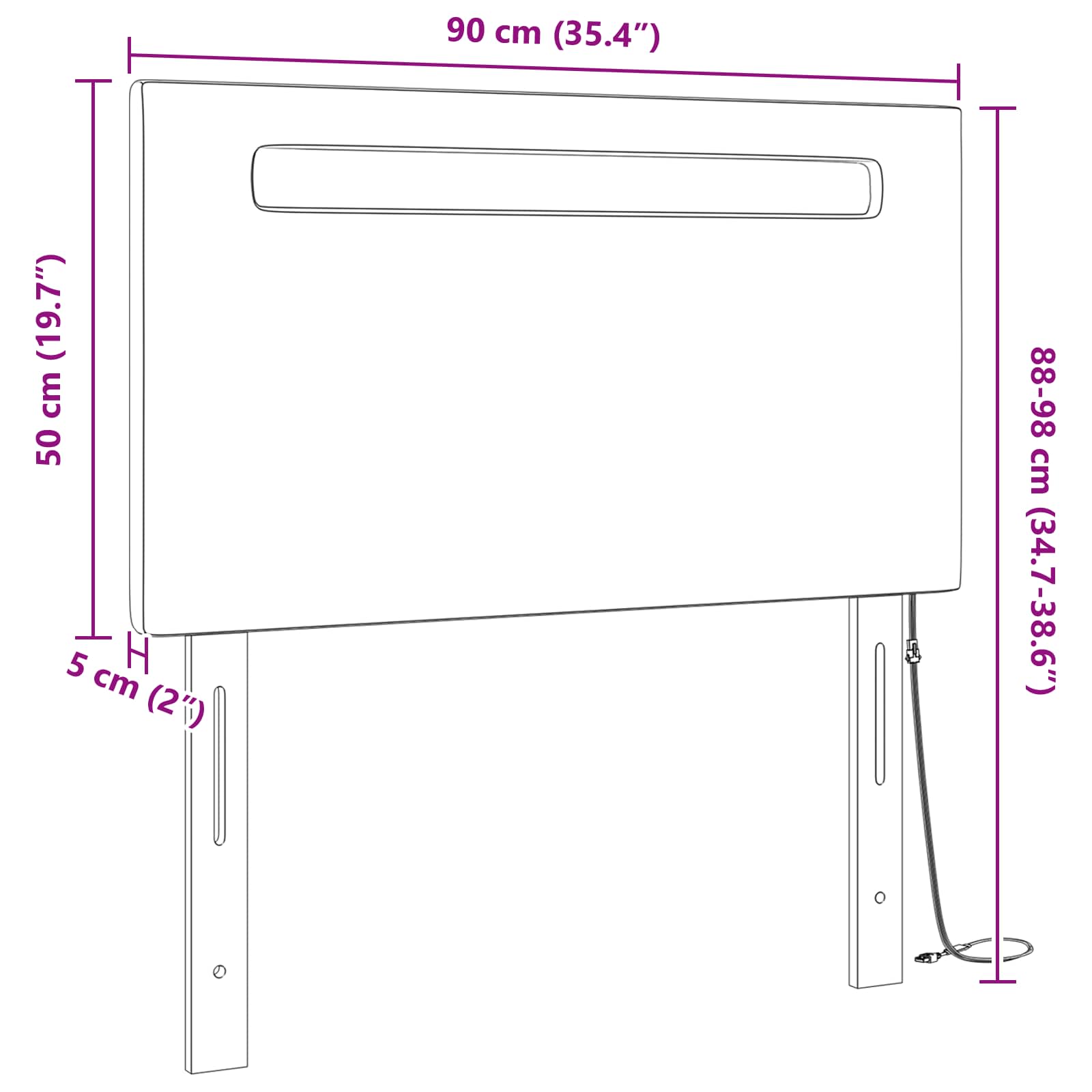 LED glava kreveta Siva 90 cm Lažna koža