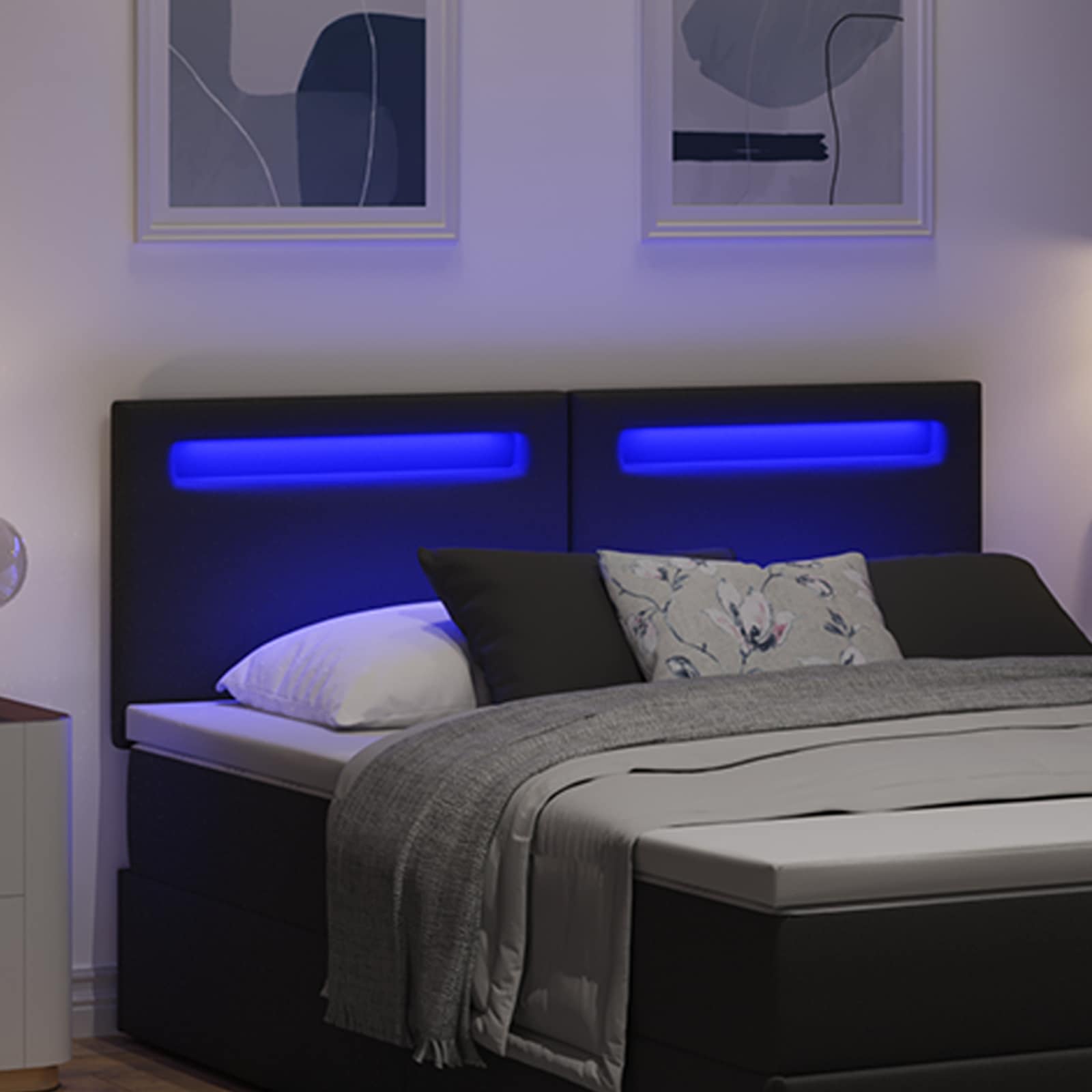 LED glava kreveta Crna 144 cm Lažna koža
