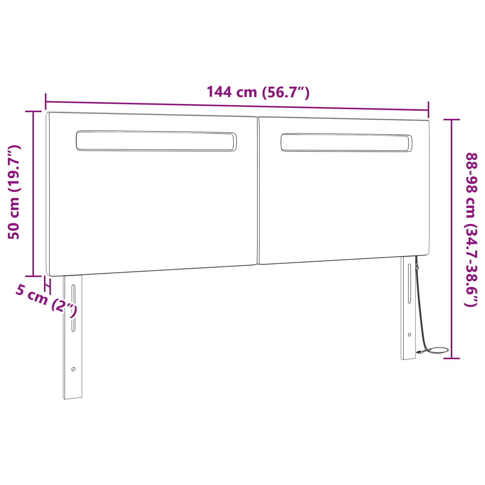 LED glava kreveta Crna 144 cm Lažna koža