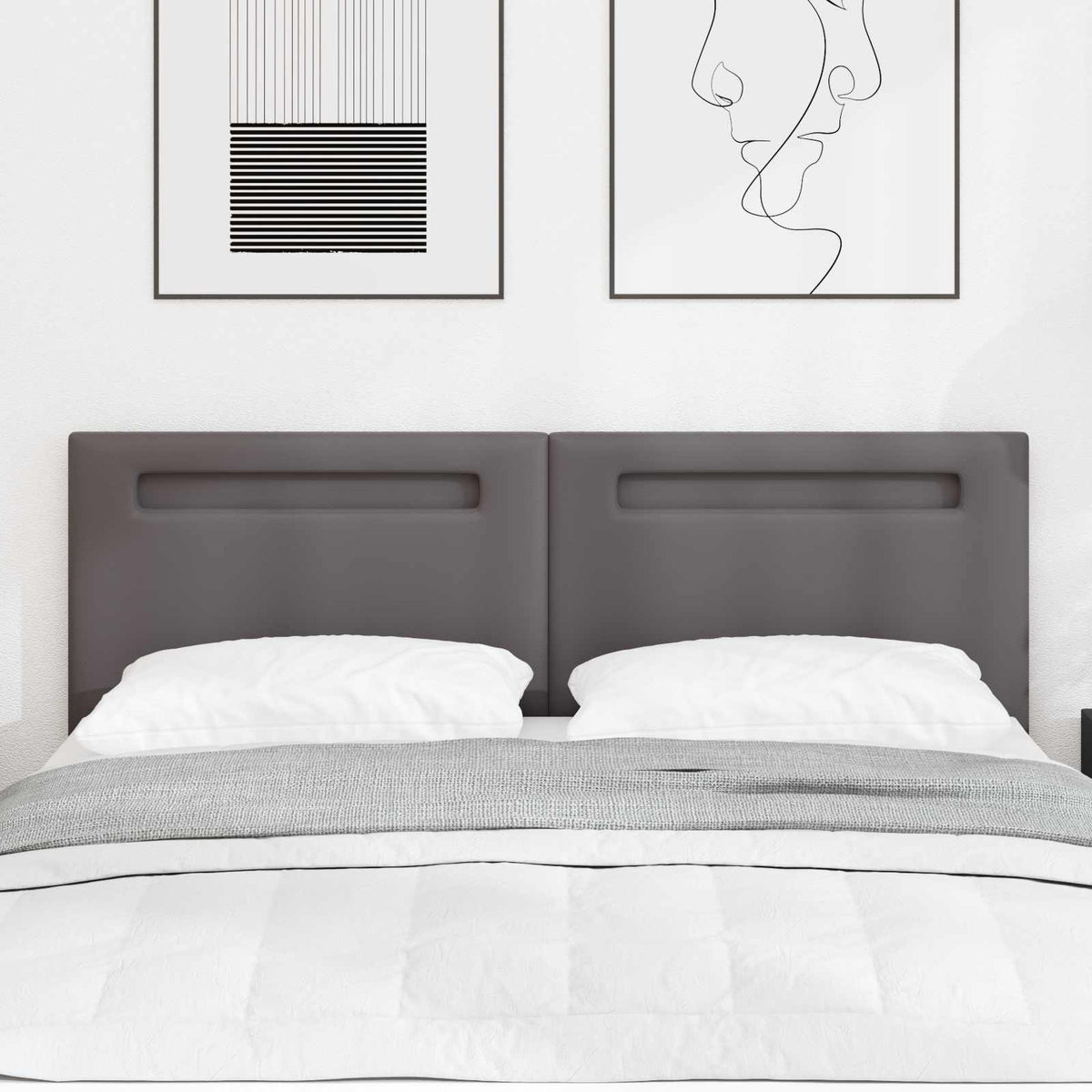 LED glava kreveta Siva 144 cm Lažna koža