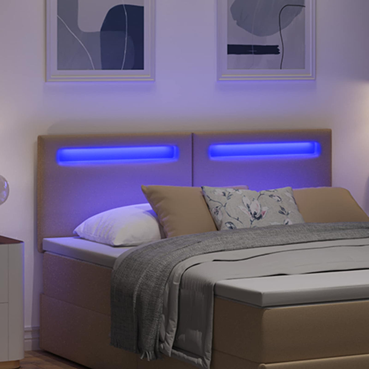 LED glava kreveta Boja cappuccina 144 cm Lažna koža