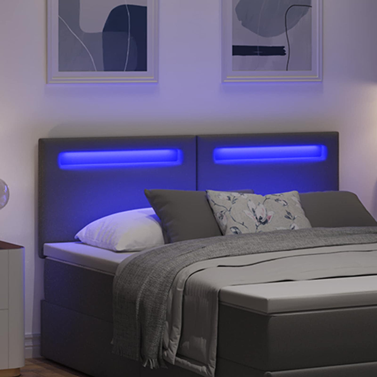 LED glava kreveta Siva 160 cm Lažna koža