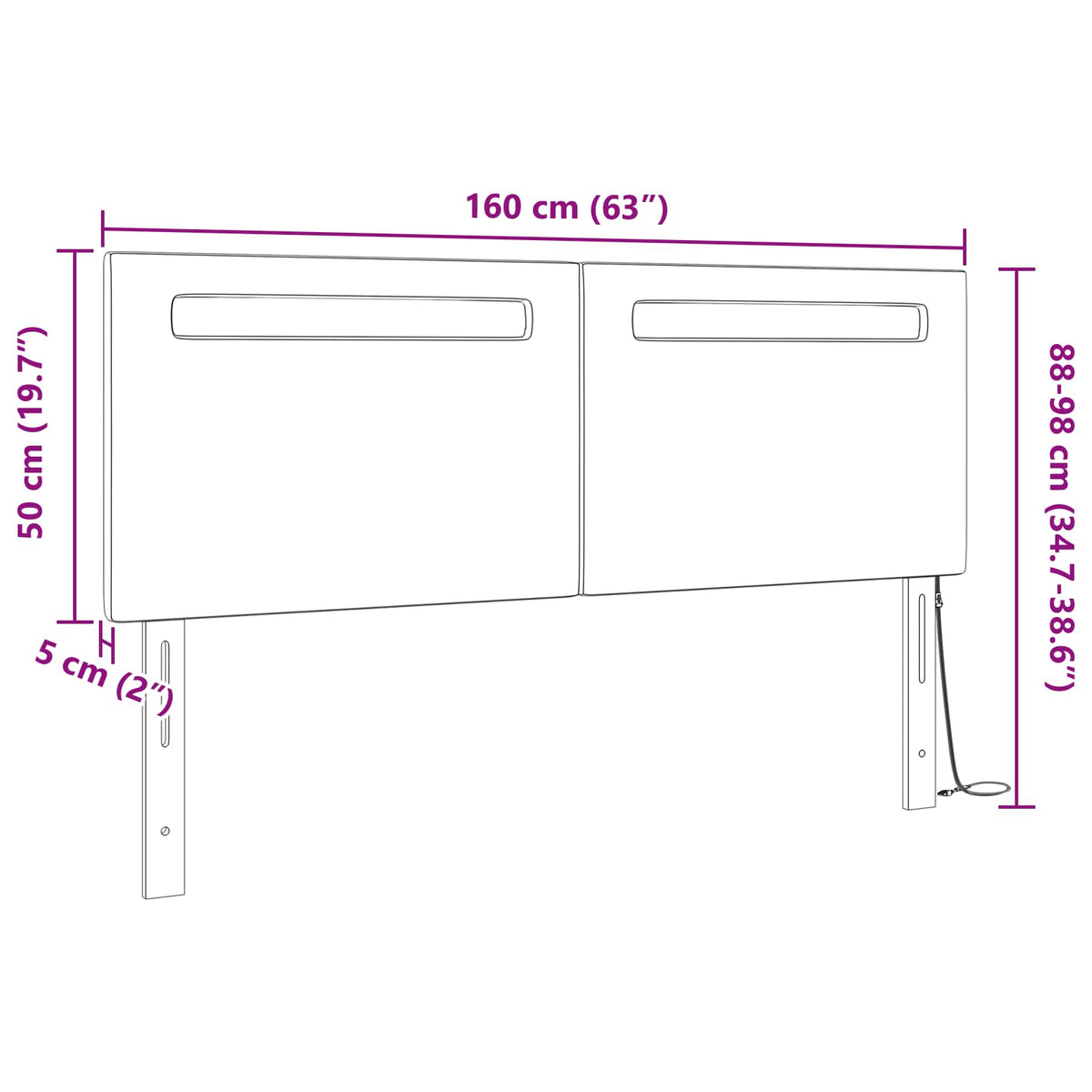 LED glava kreveta Siva 160 cm Lažna koža