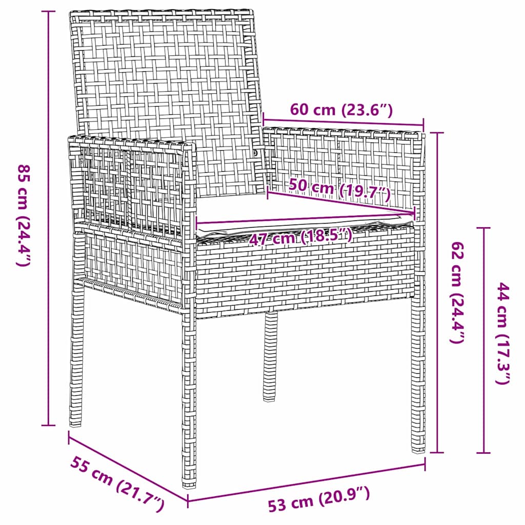 Vrtna stolica s jastukom 2 pcs Bež 55 x 53 x 85 cm poliratan