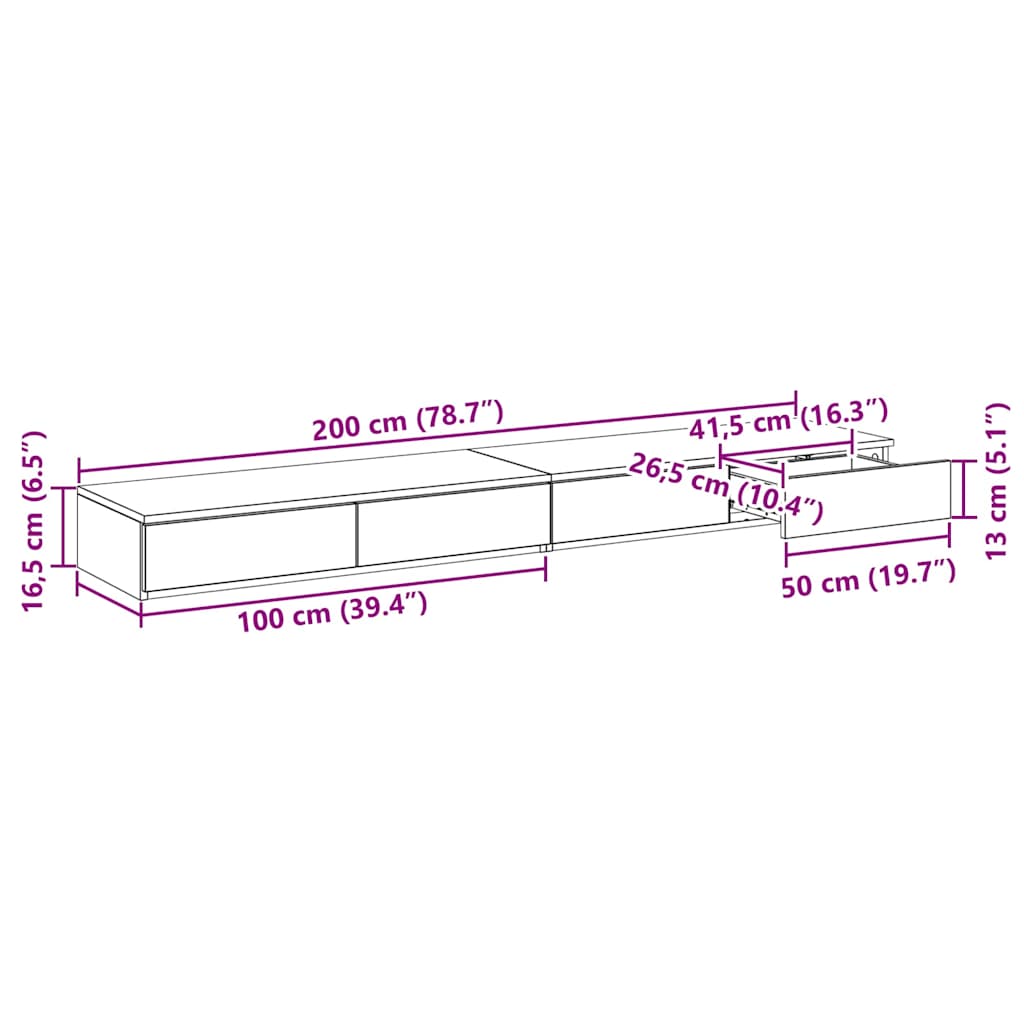 Ladice za krevet s ladicama Crni hrast 200 x 36,5 x 16,5 cm