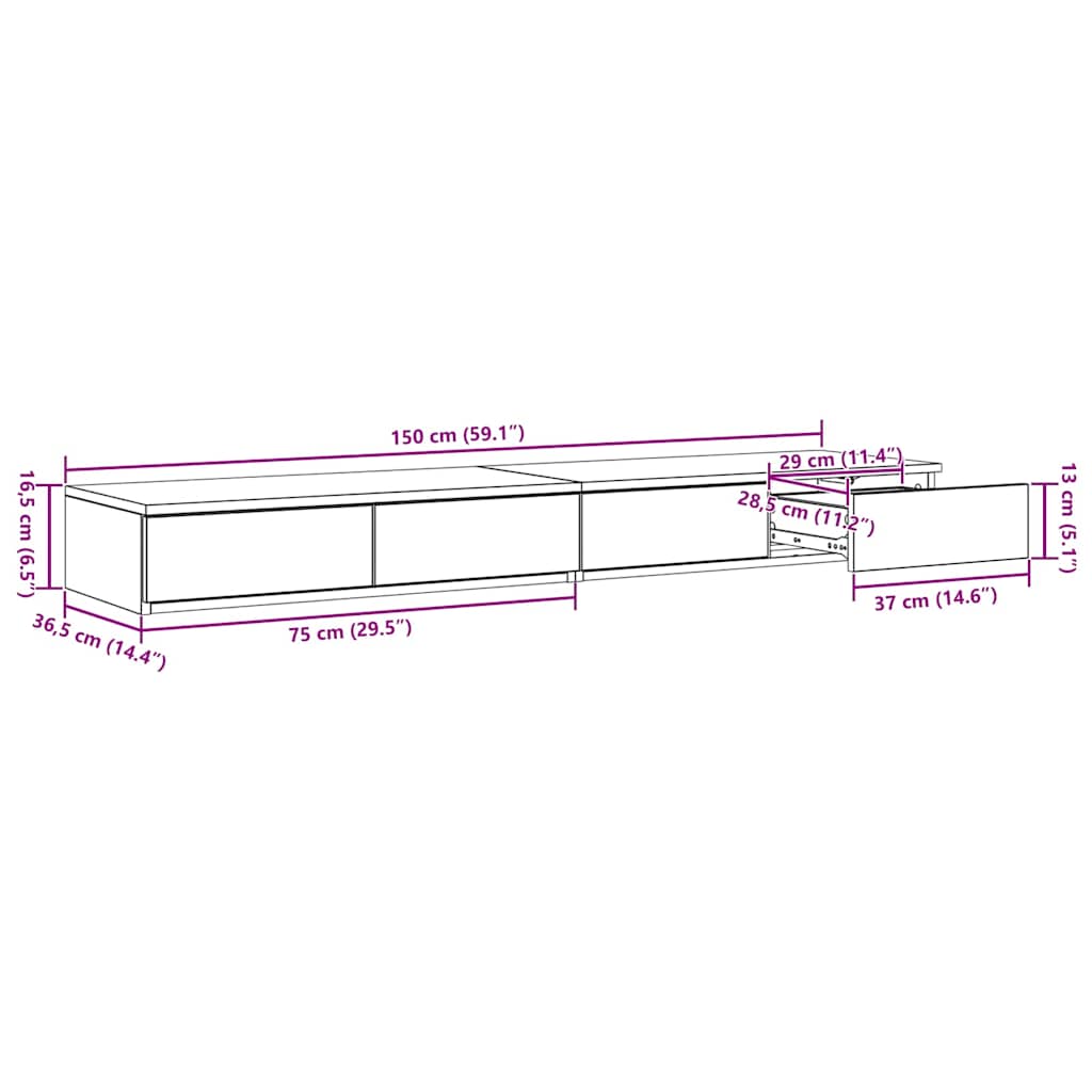 Ladice za krevet s ladicama Dimljeni hrast 150 x 36,5 x 16,5 cm