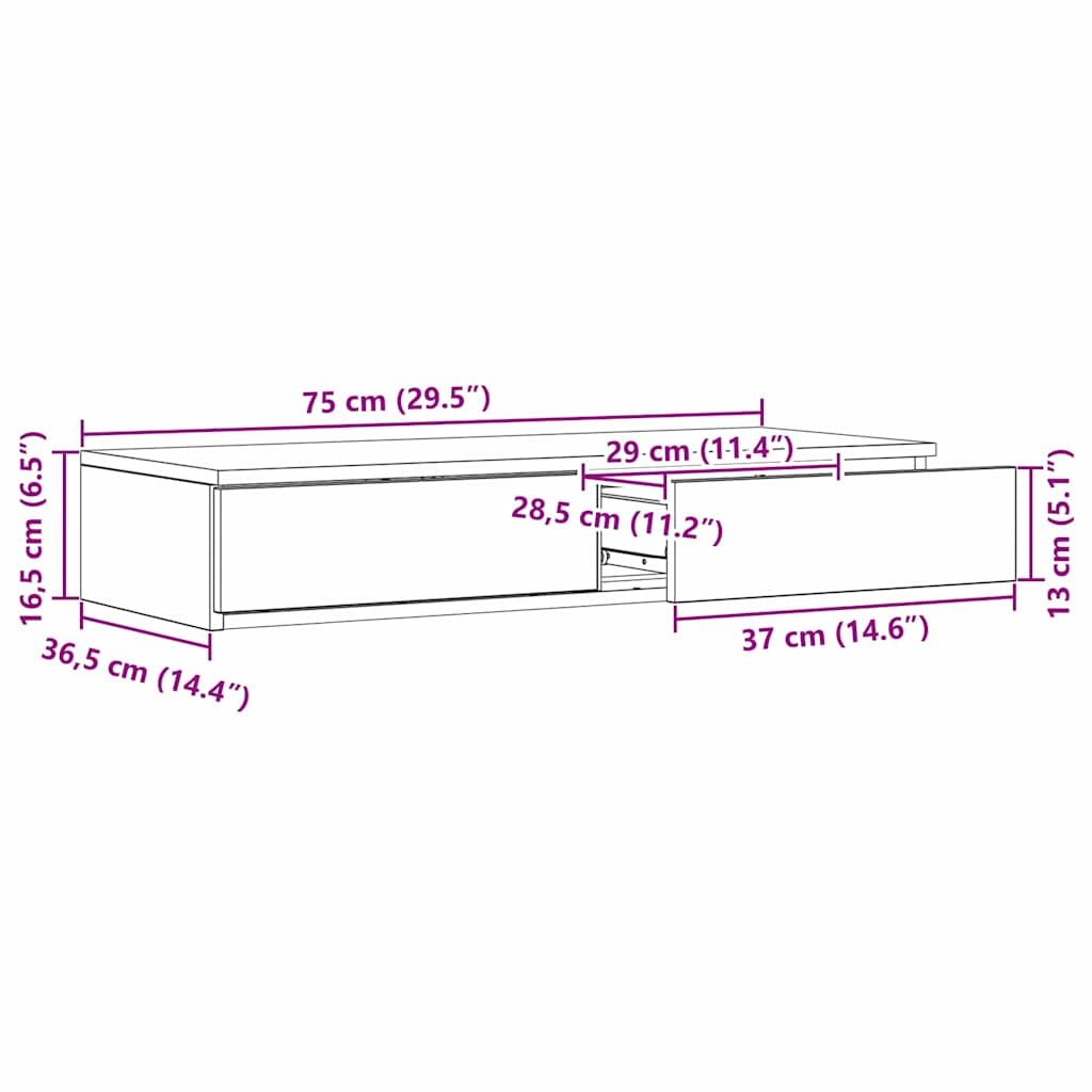 Ladice za krevet s ladicama Betonski sivi 75 x 36,5 x 16,5 cm
