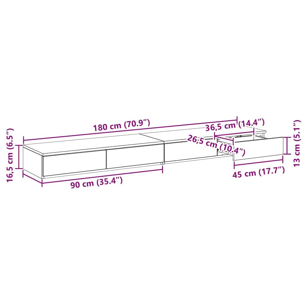 Ladice za krevet Bijelo 180 x 36,5 x 16,5 cm Konstruirano drvo
