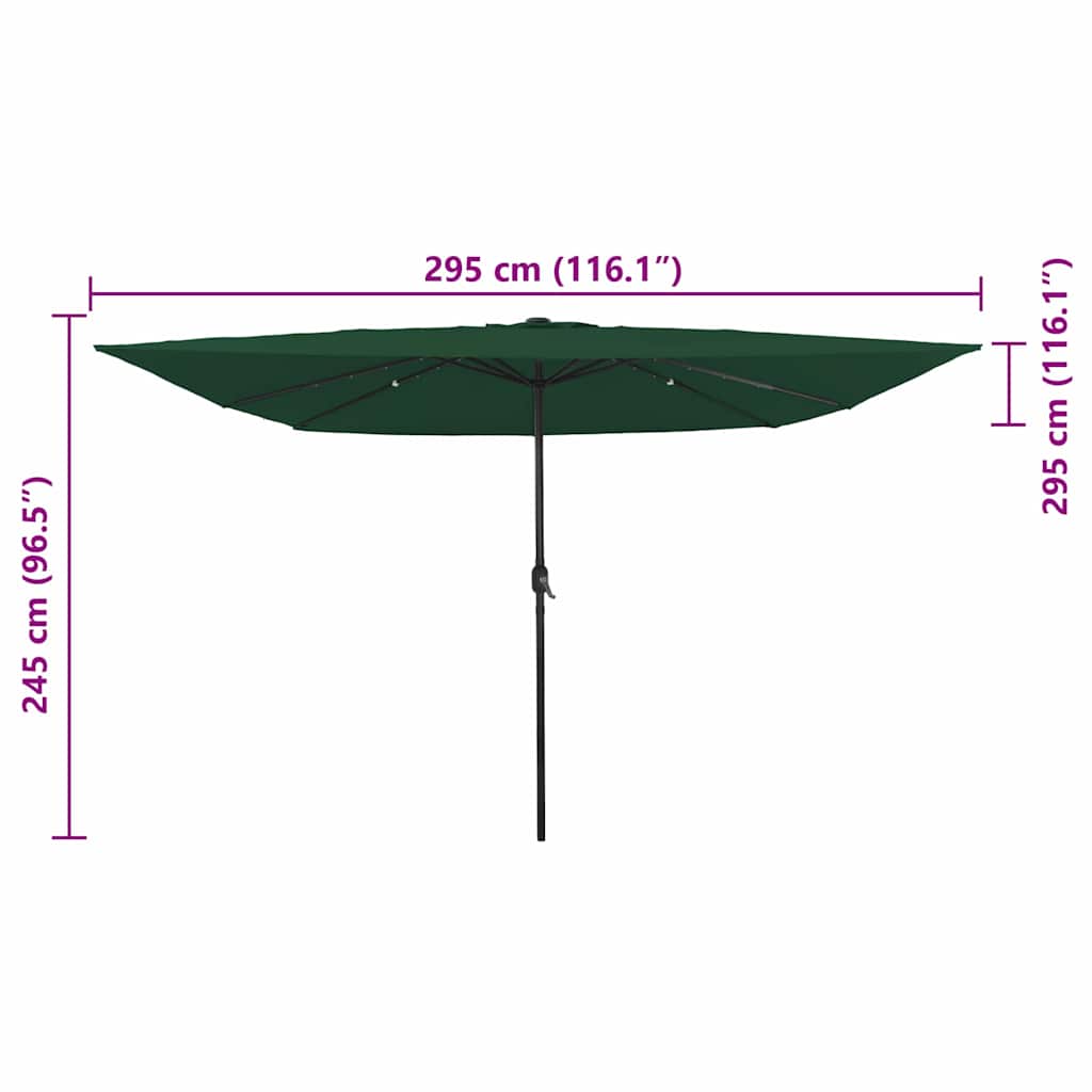 Vrtni suncobran Zelena 295 x 295 x 245 cm Poliester i čelik