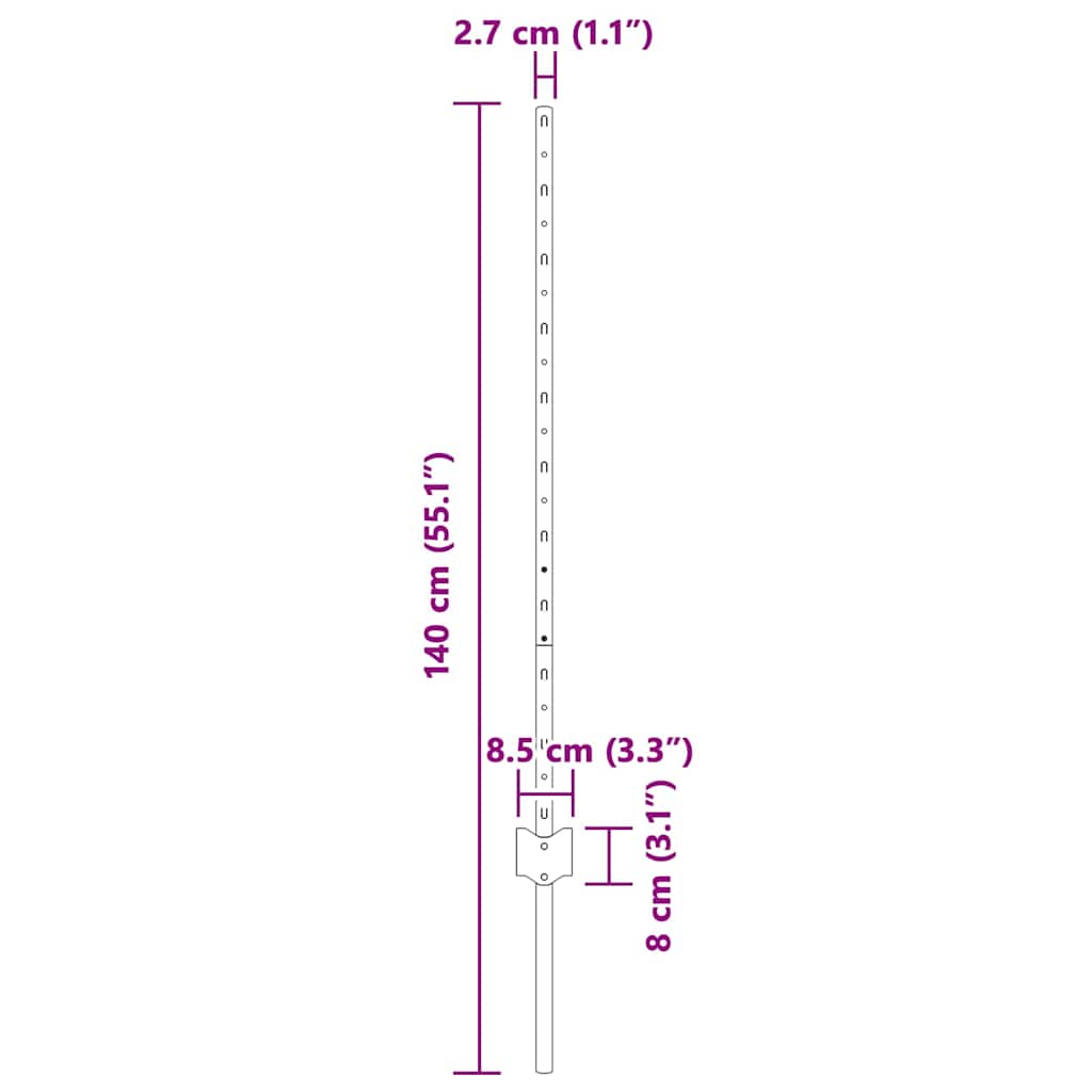 Stup za ogradu 22 pcs Siva 140 cm Čelik