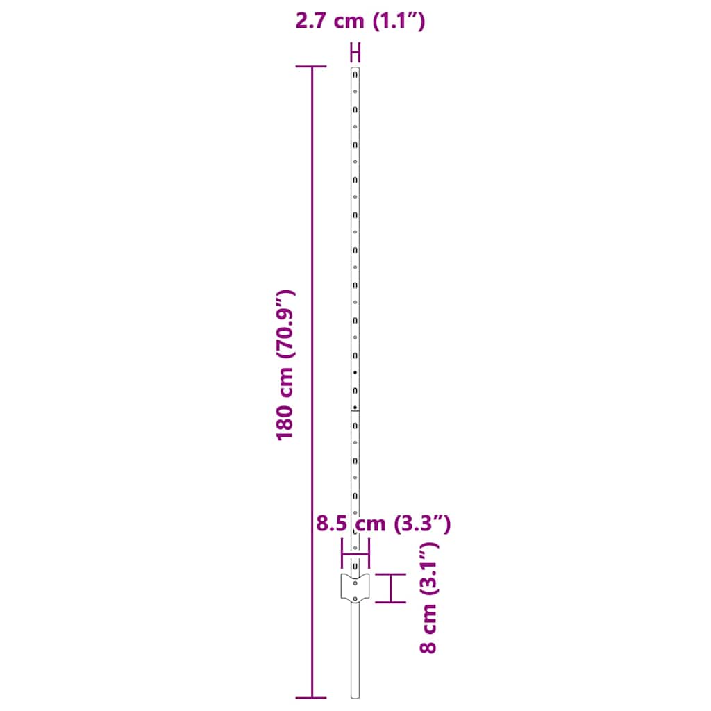 Stup za ogradu 22 pcs Siva 180 cm Čelik