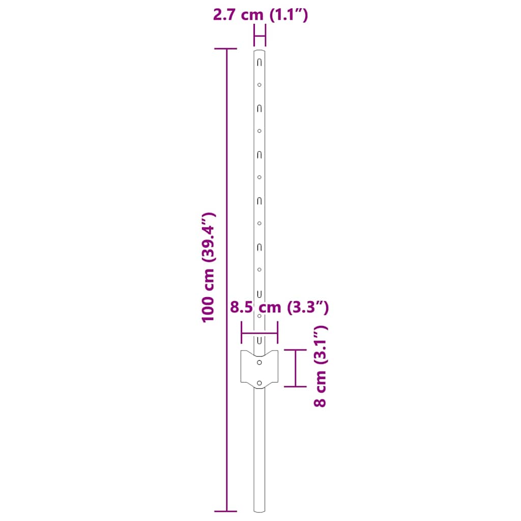 Stup za ogradu 44 pcs Srebrno 100 cm Čelik